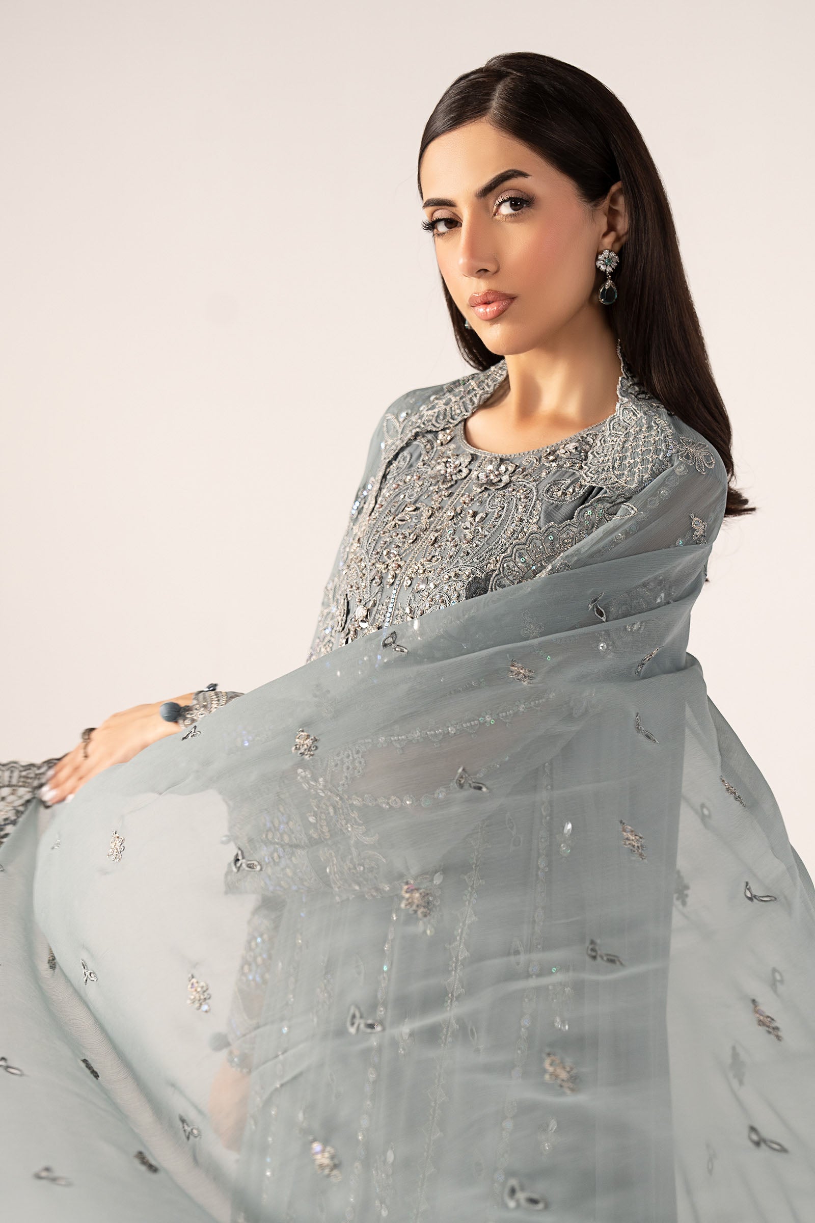3 Piece Embroidered Chiffon Suit