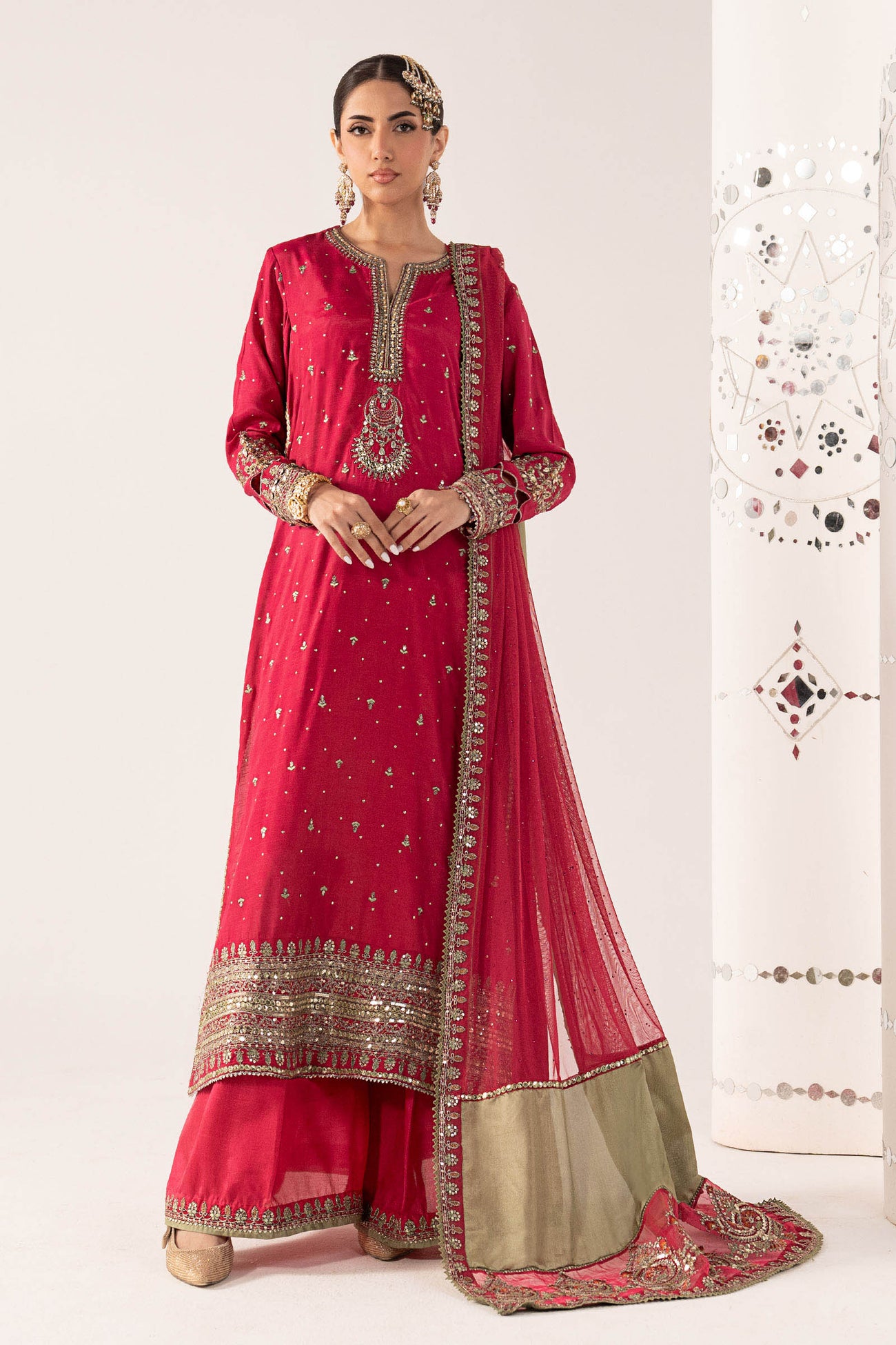 3 Piece Embroidered Raw Silk Suit