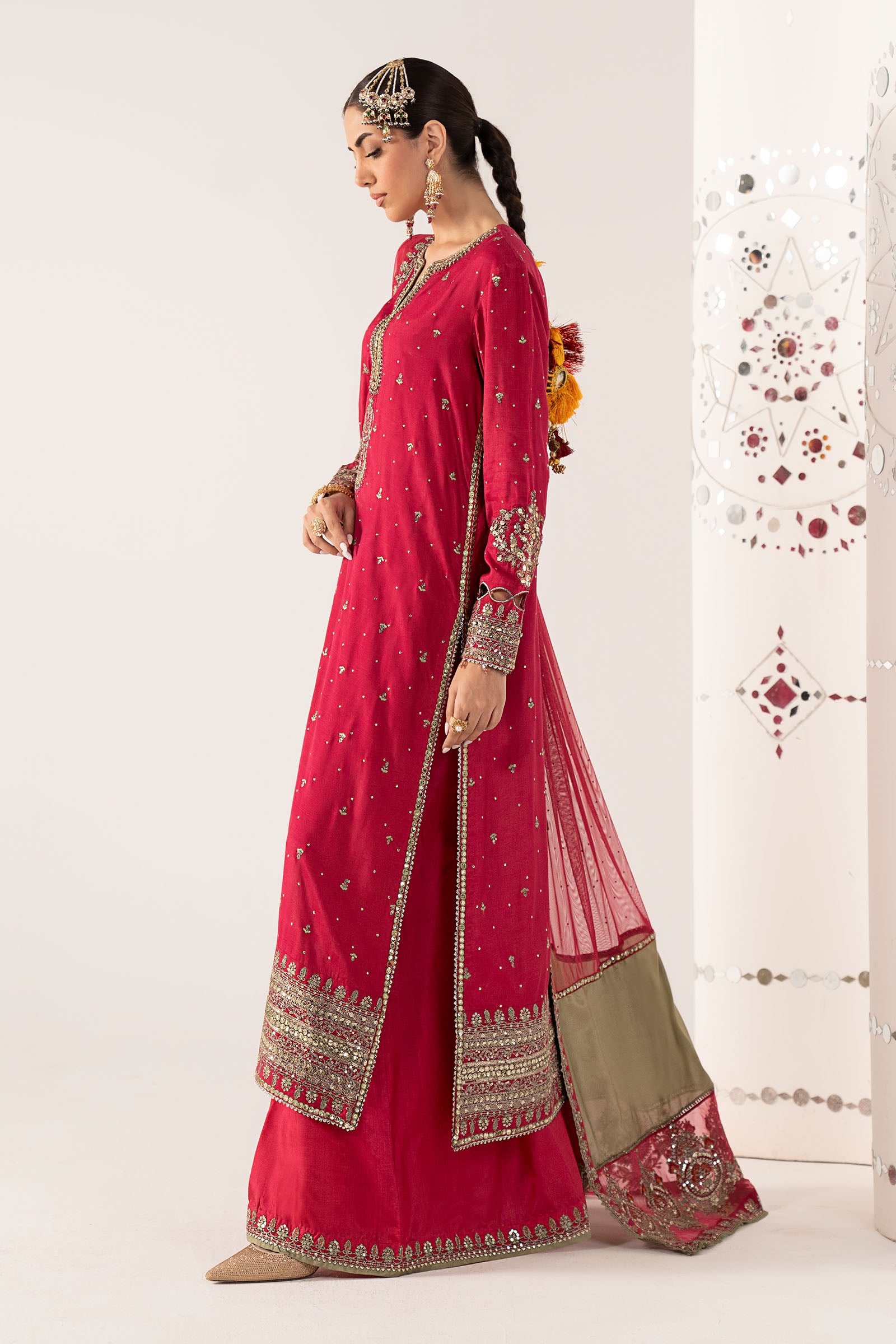 3 Piece Embroidered Raw Silk Suit