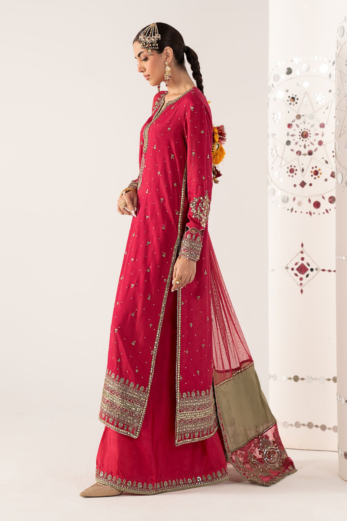 3 Piece Embroidered Raw Silk Suit
