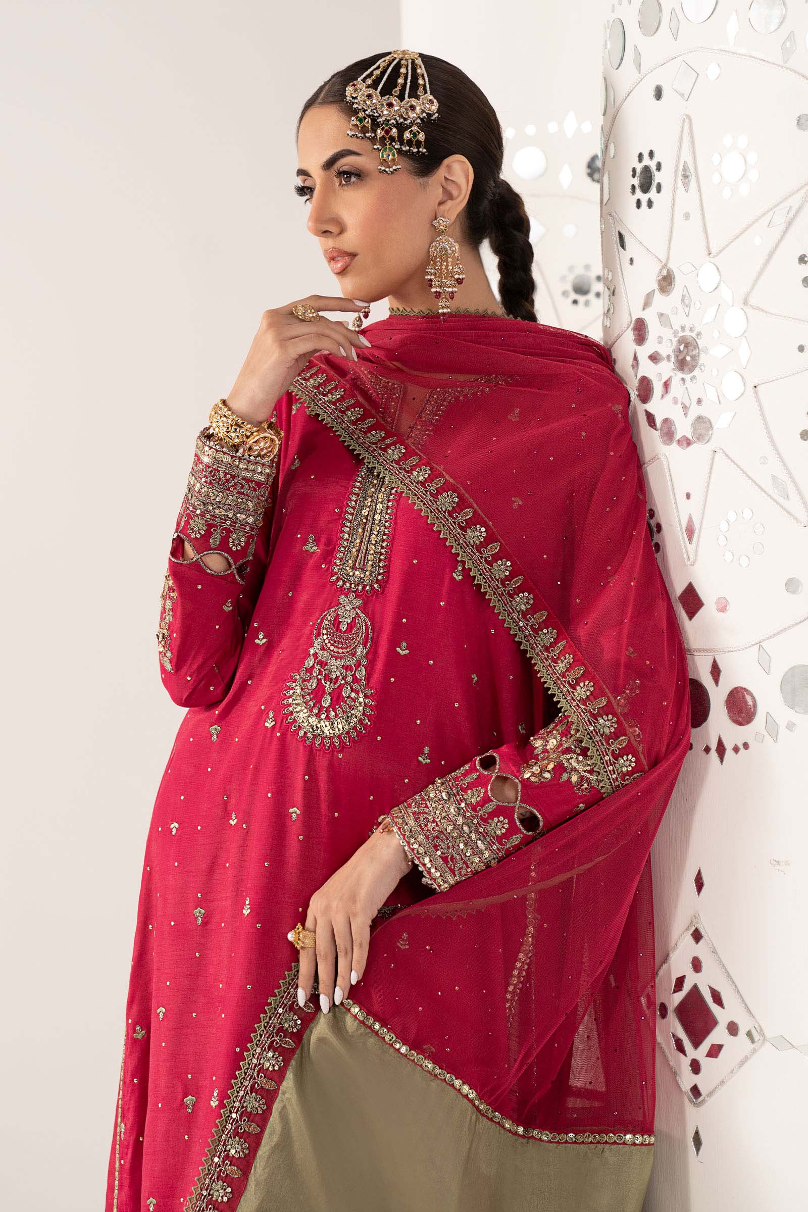 3 Piece Embroidered Raw Silk Suit