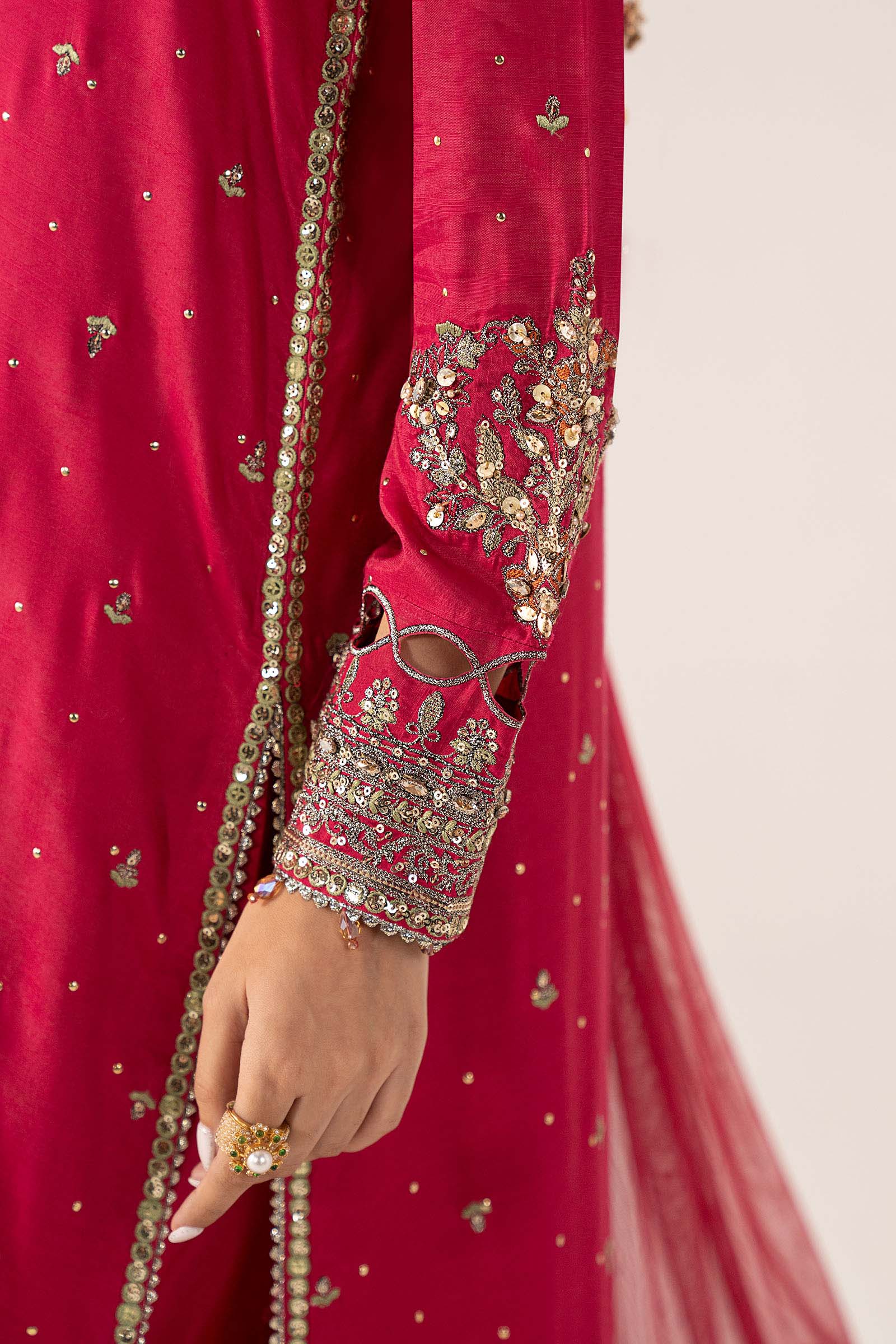 3 Piece Embroidered Raw Silk Suit