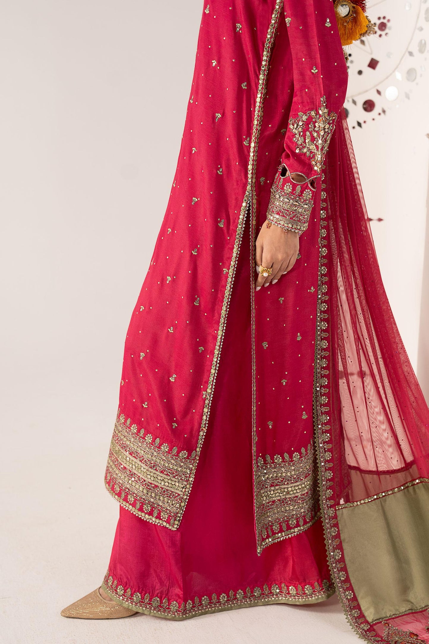 3 Piece Embroidered Raw Silk Suit