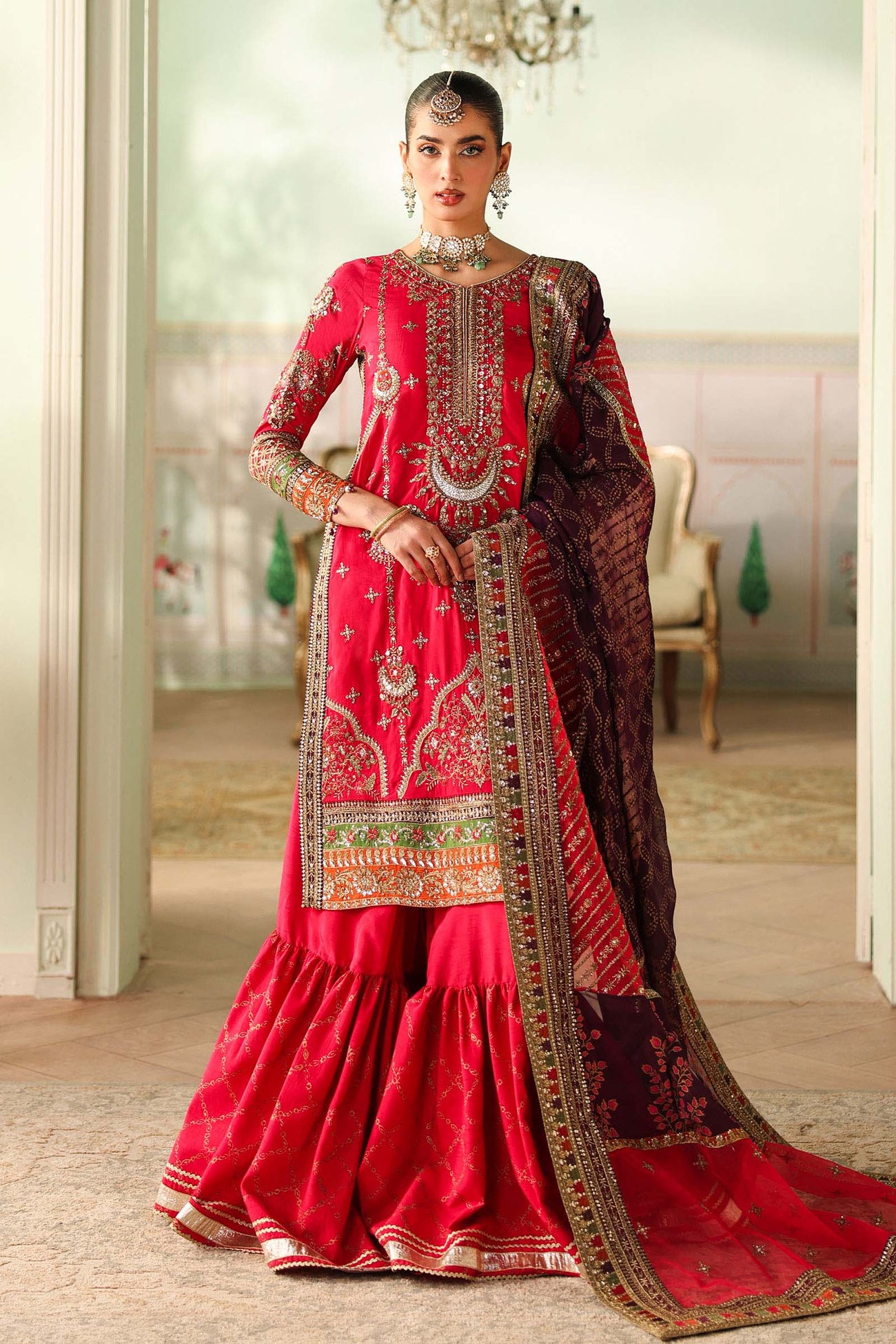 3 Piece Embroidered Bamber Raw Silk Suit