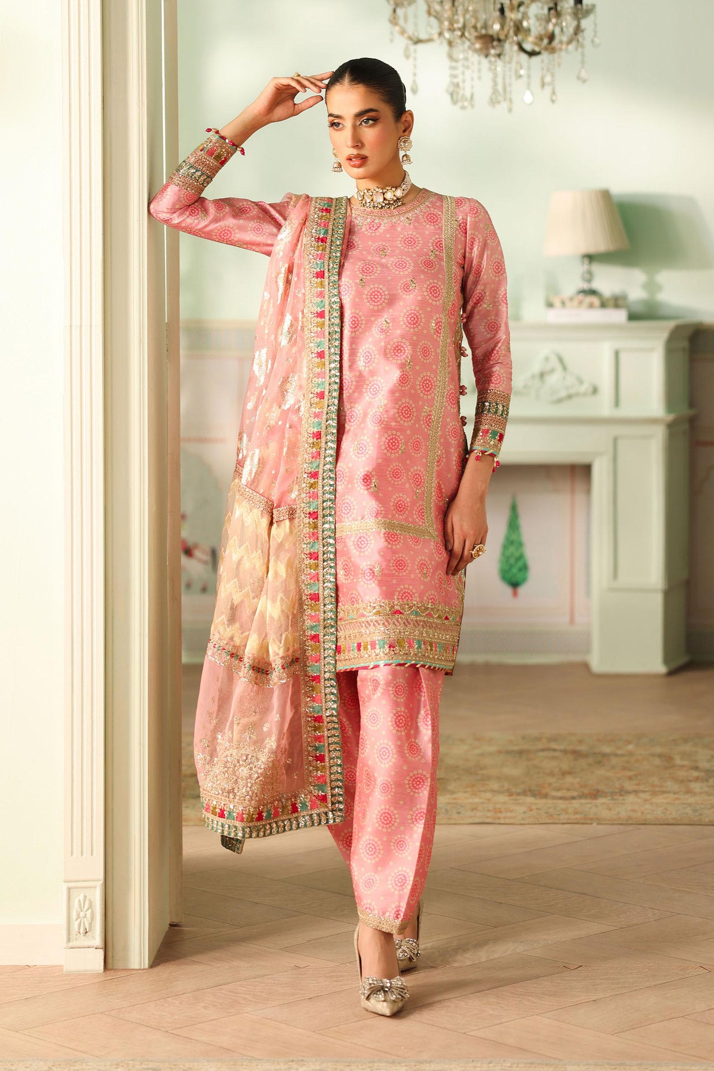 3 Piece Embroidered Raw Silk Suit