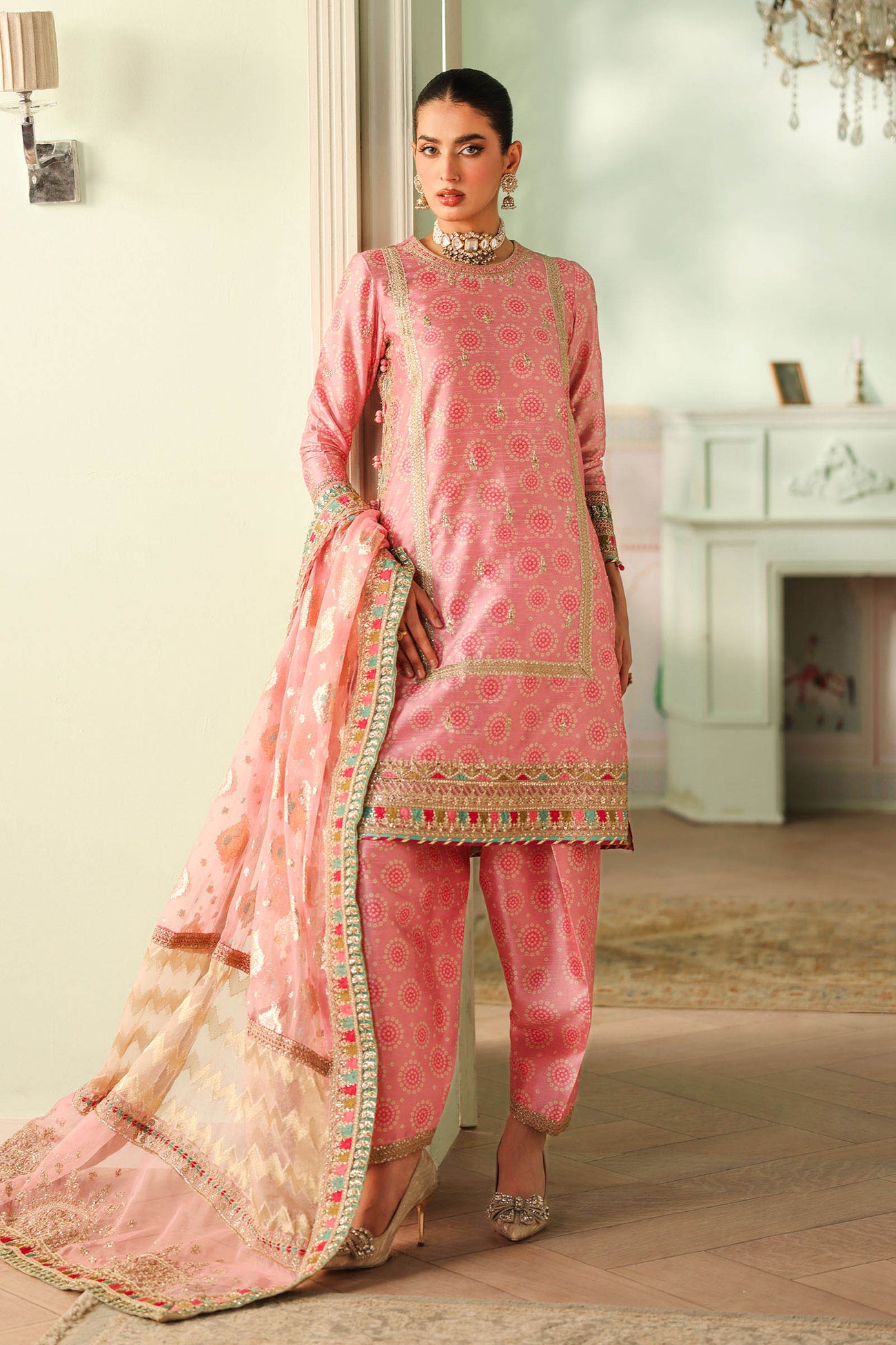 3 Piece Embroidered Raw Silk Suit