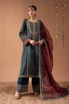 3 Piece Embroidered Raw Silk Suit