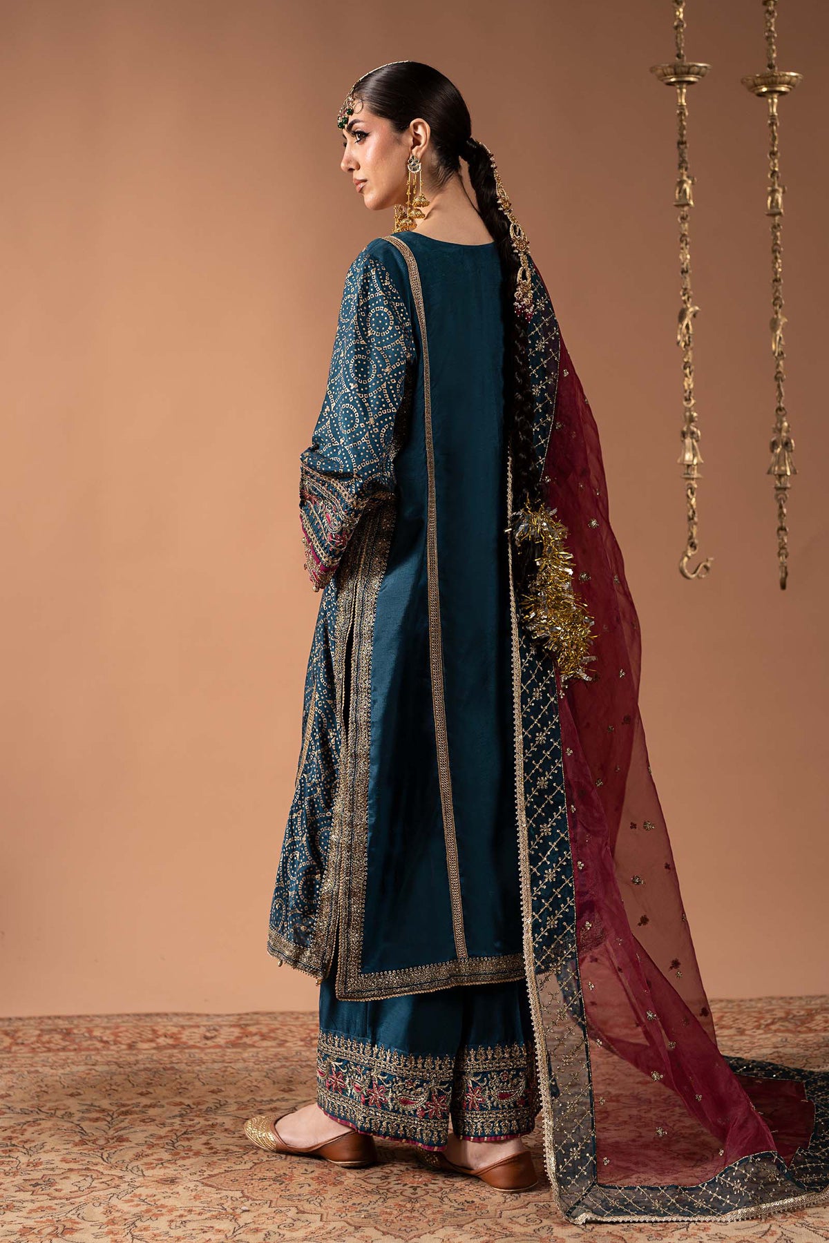 3 Piece Embroidered Raw Silk Suit