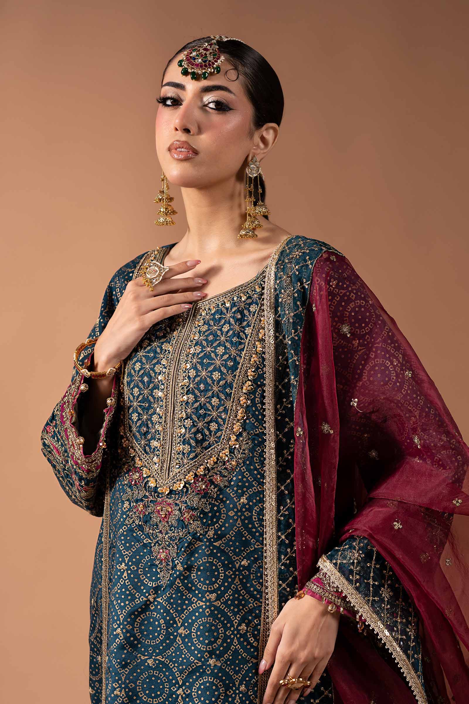 3 Piece Embroidered Raw Silk Suit