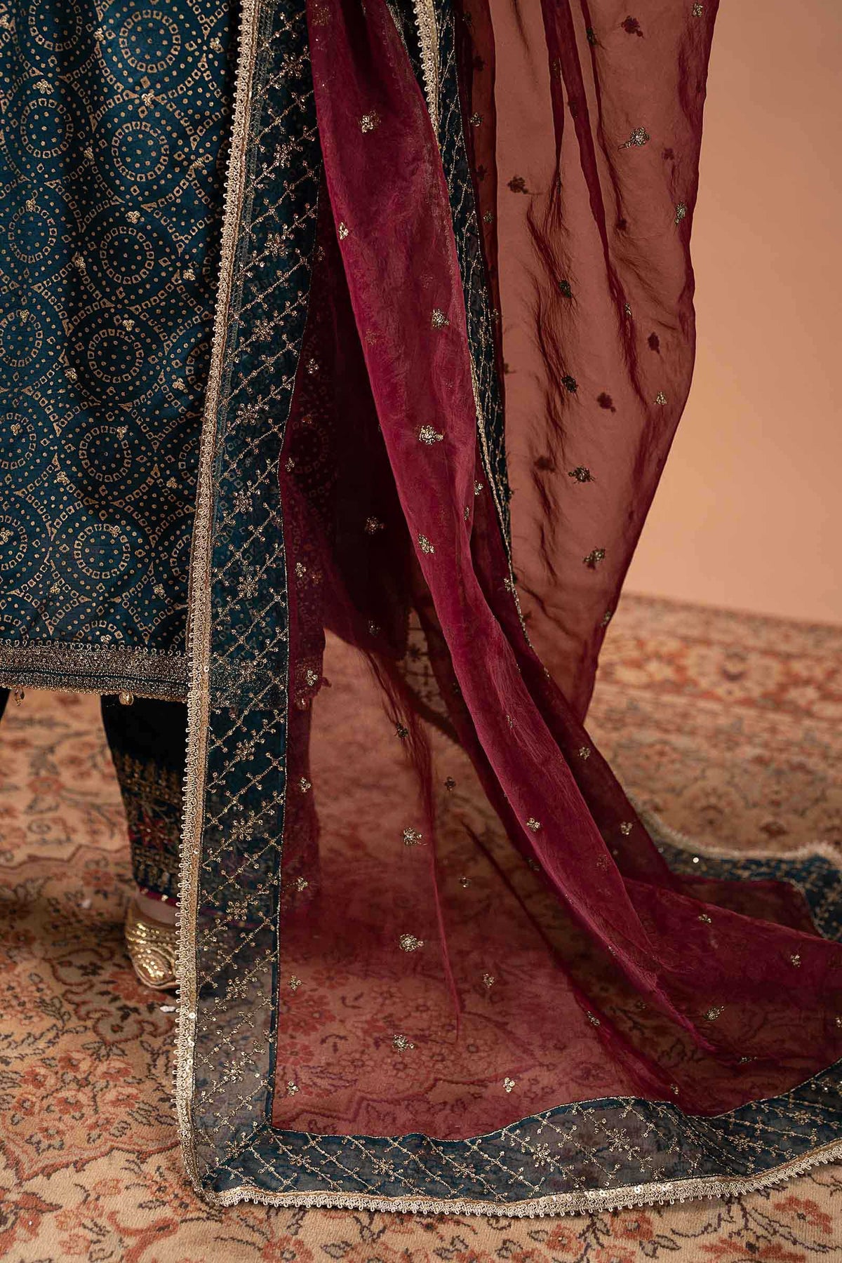 3 Piece Embroidered Raw Silk Suit