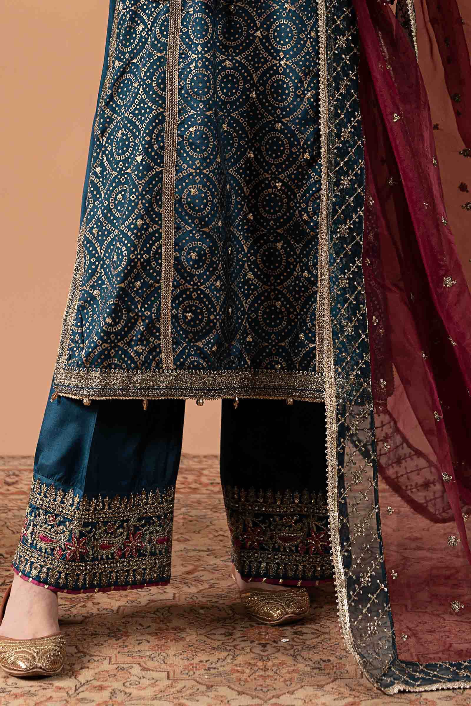 3 Piece Embroidered Raw Silk Suit