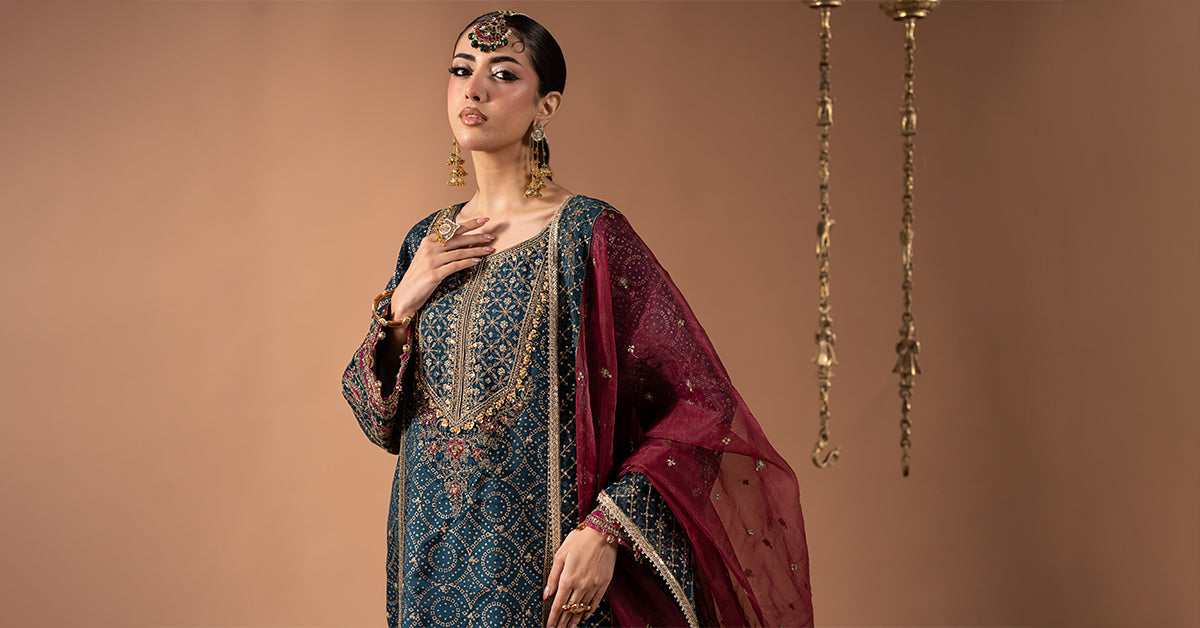 3 Piece Embroidered Raw Silk Suit