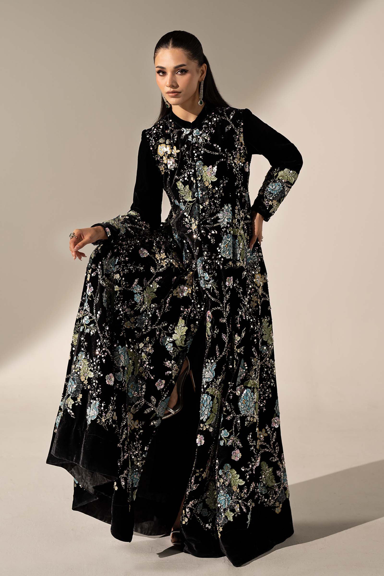 3 Piece Embroidered Velvet Suit