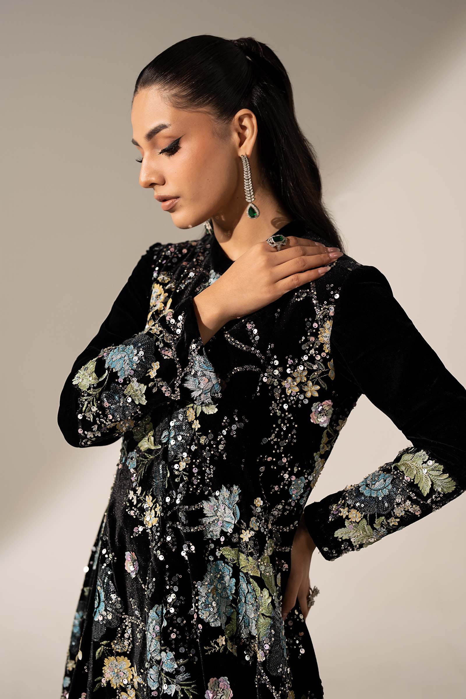 3 Piece Embroidered Velvet Suit