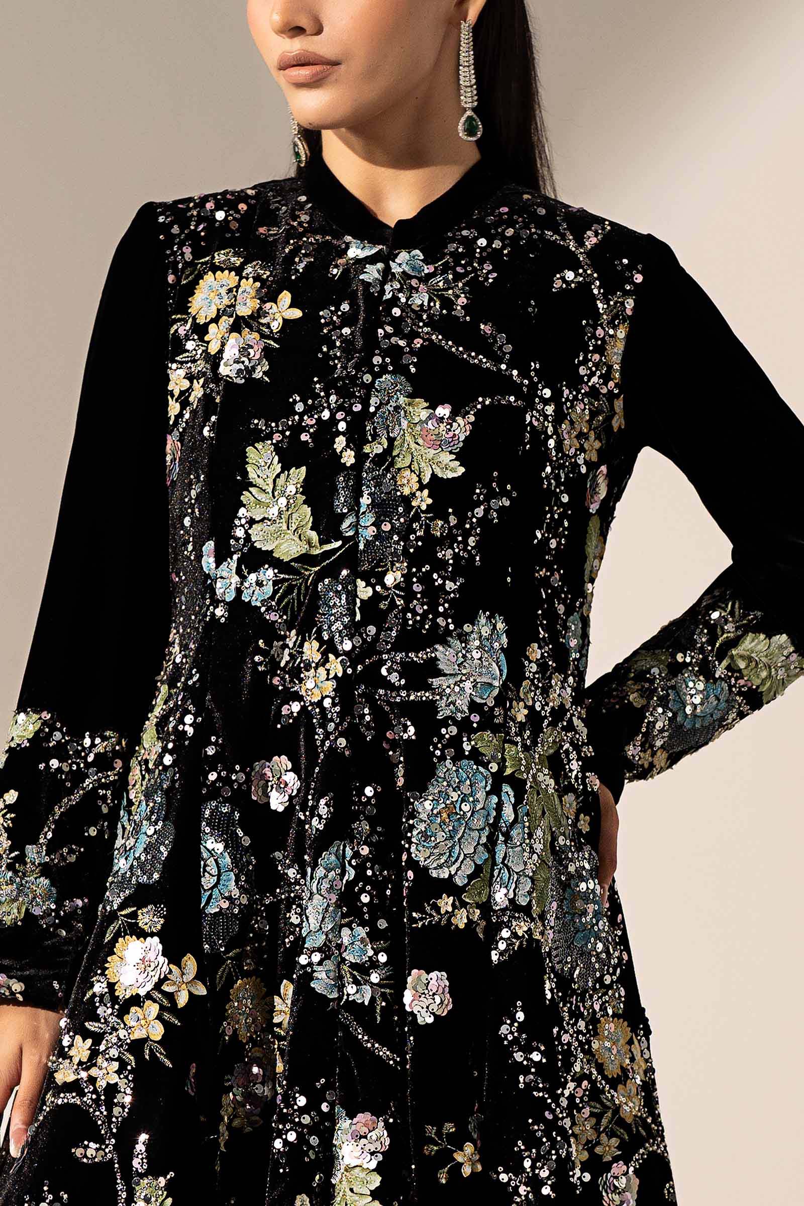 3 Piece Embroidered Velvet Suit