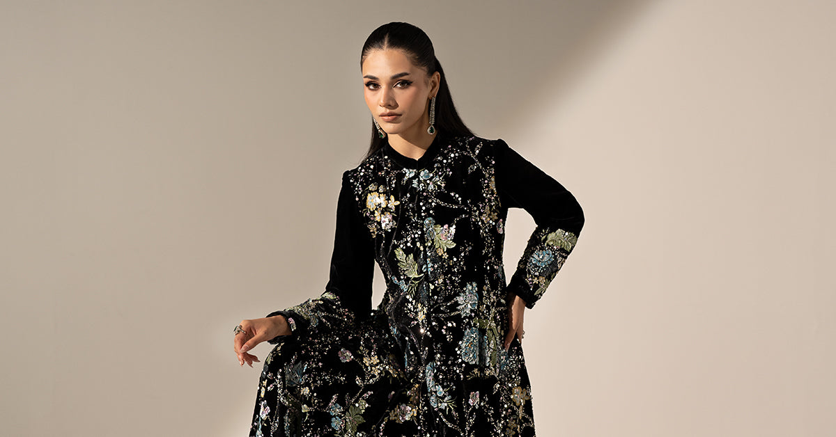 3 Piece Embroidered Velvet Suit