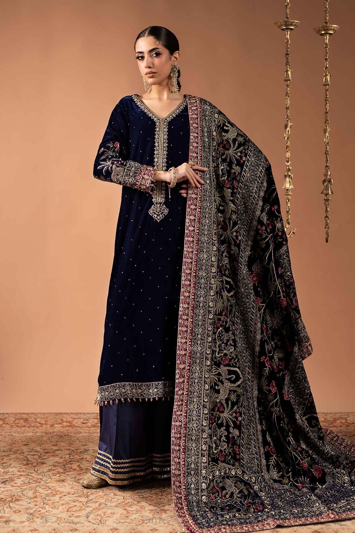3 Piece Embroidered Velvet Suit