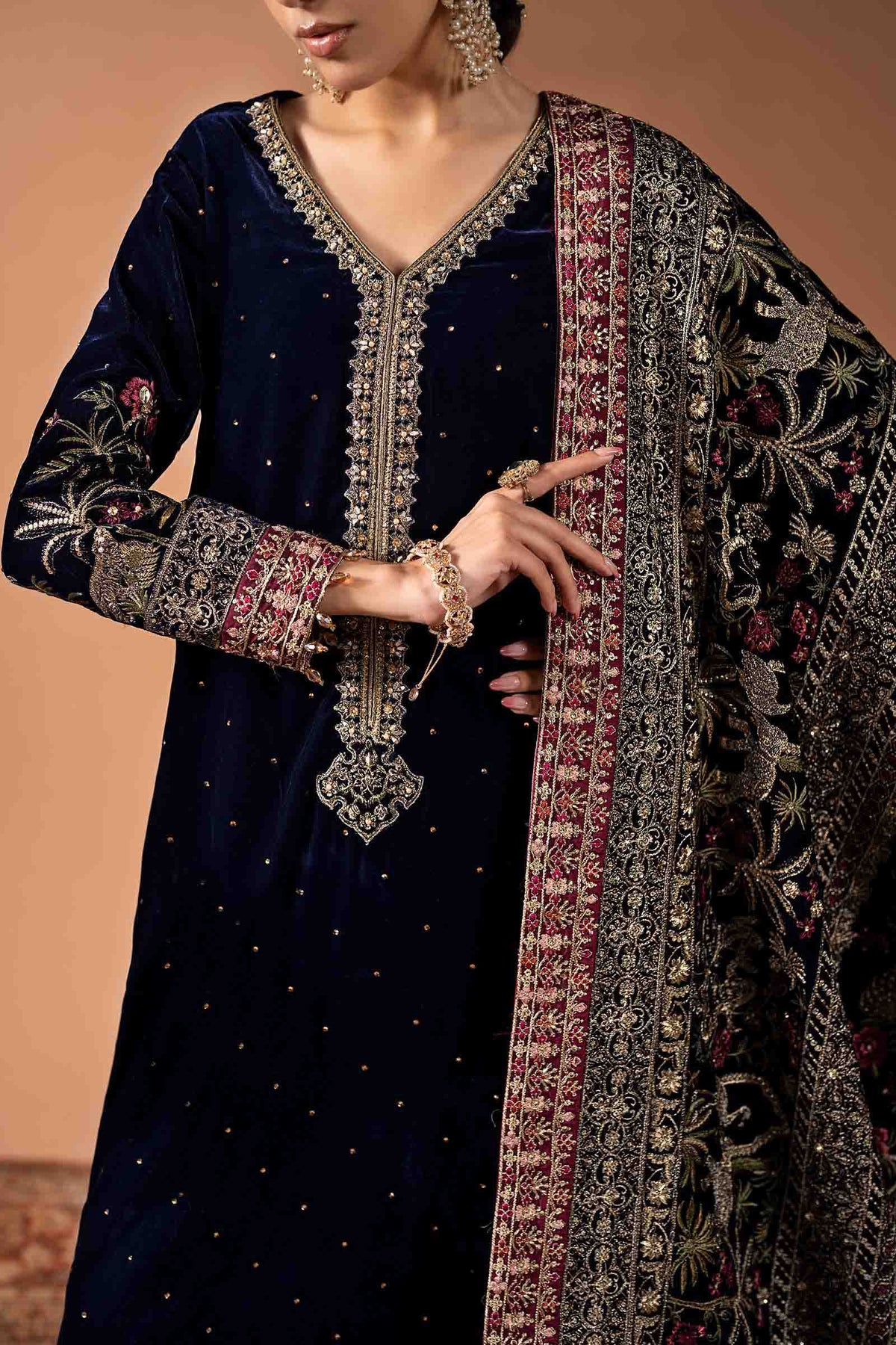 3 Piece Embroidered Velvet Suit