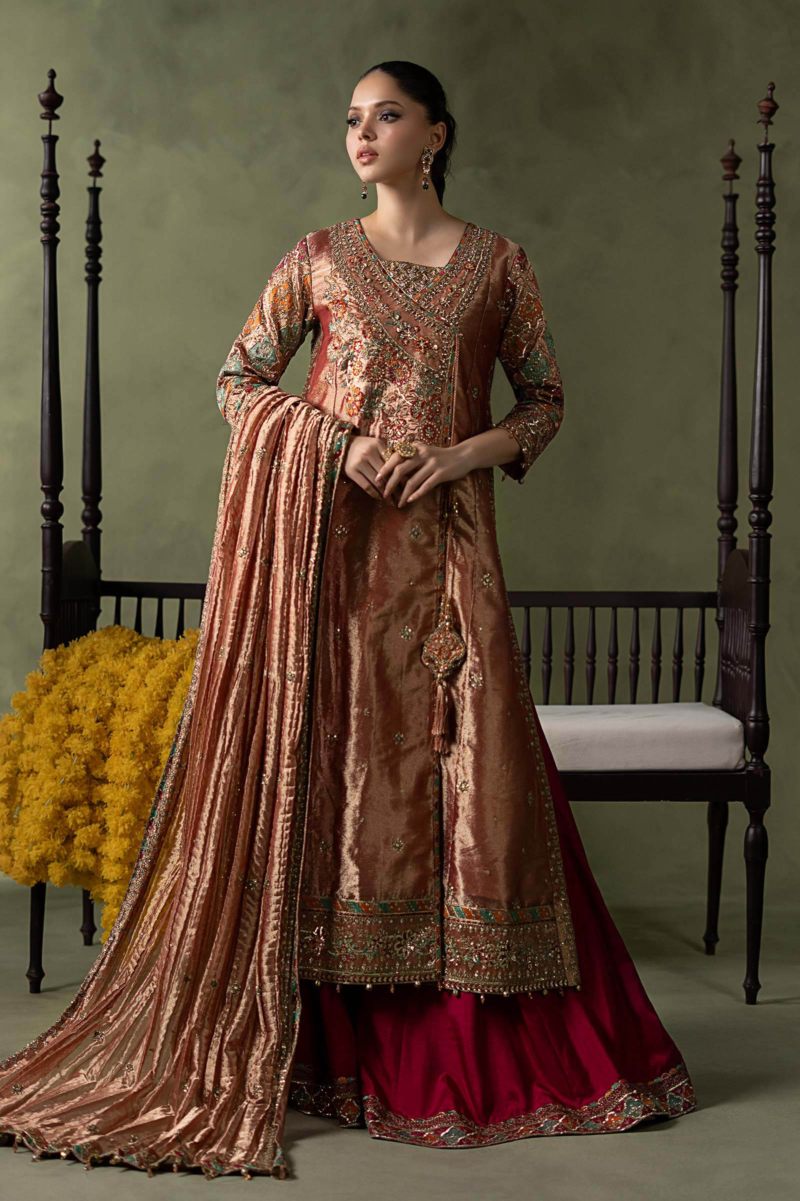 3 Piece Embroidered Zari Tissue Suit