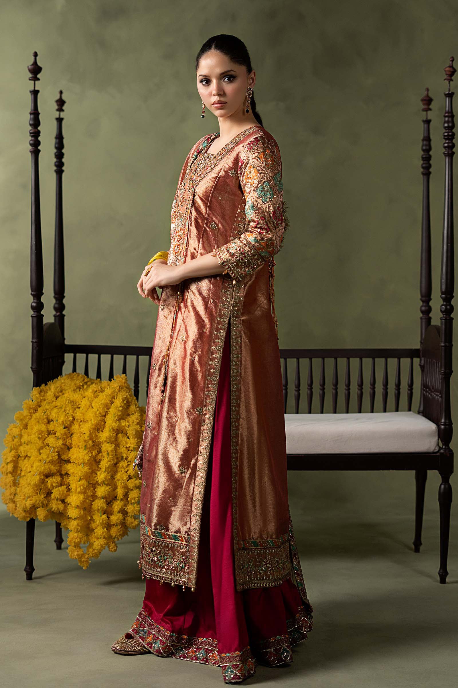 3 Piece Embroidered Zari Tissue Suit
