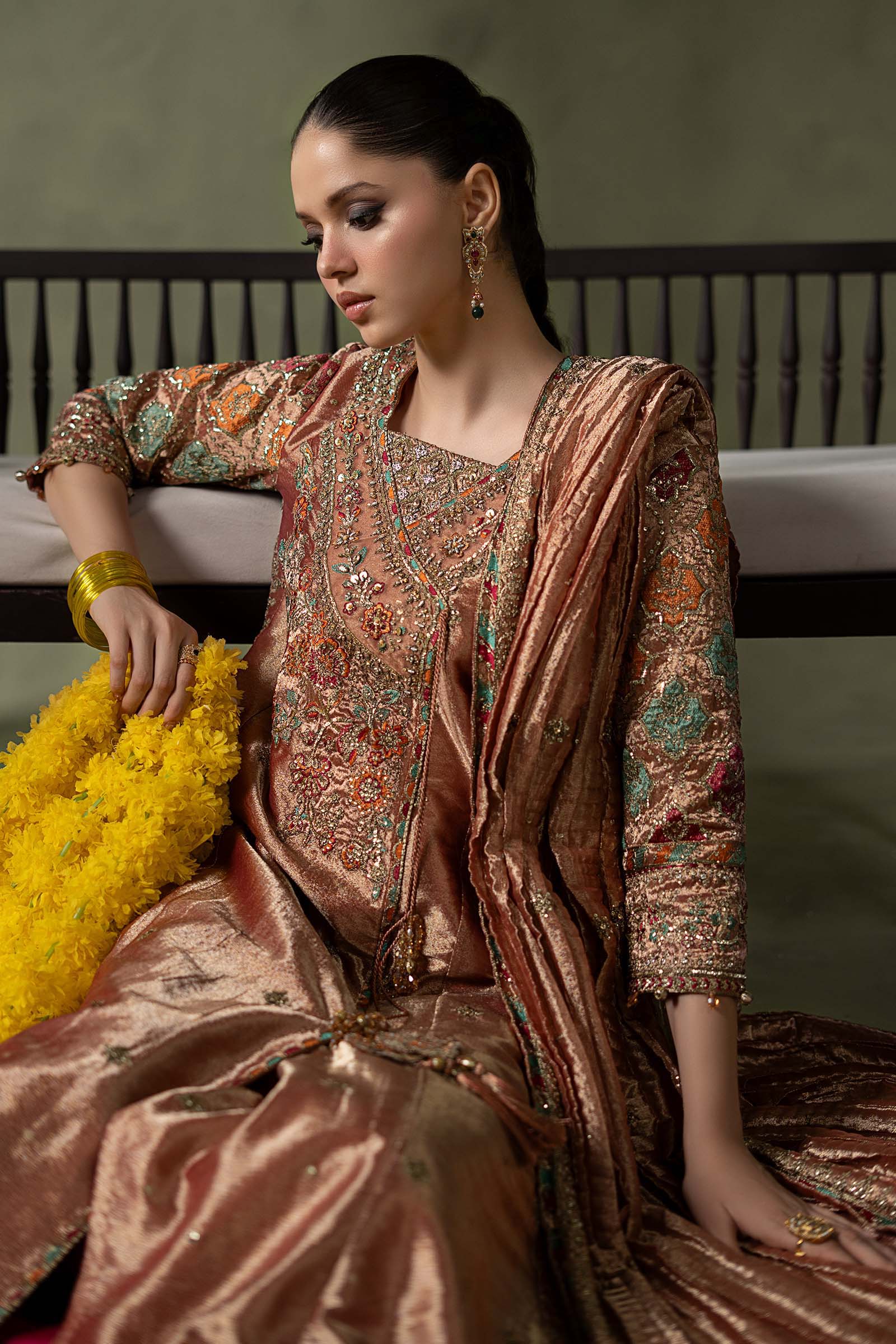 3 Piece Embroidered Zari Tissue Suit