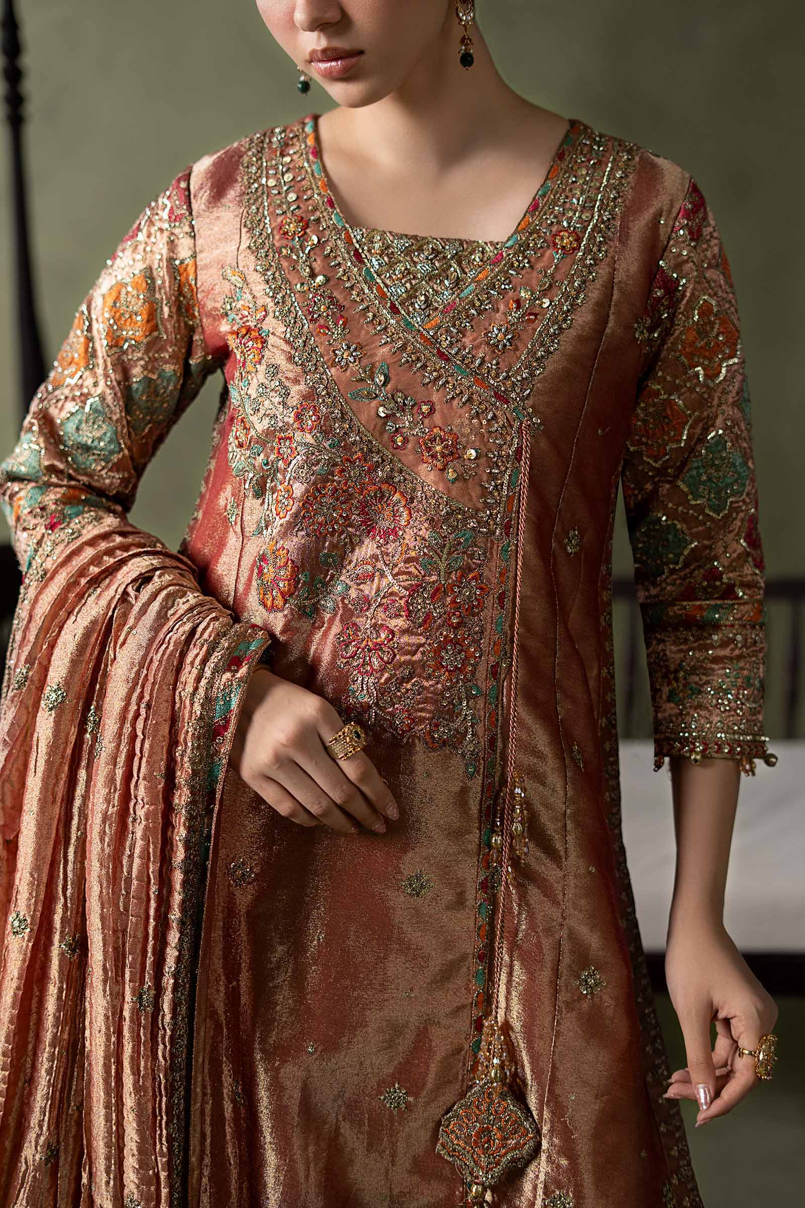 3 Piece Embroidered Zari Tissue Suit