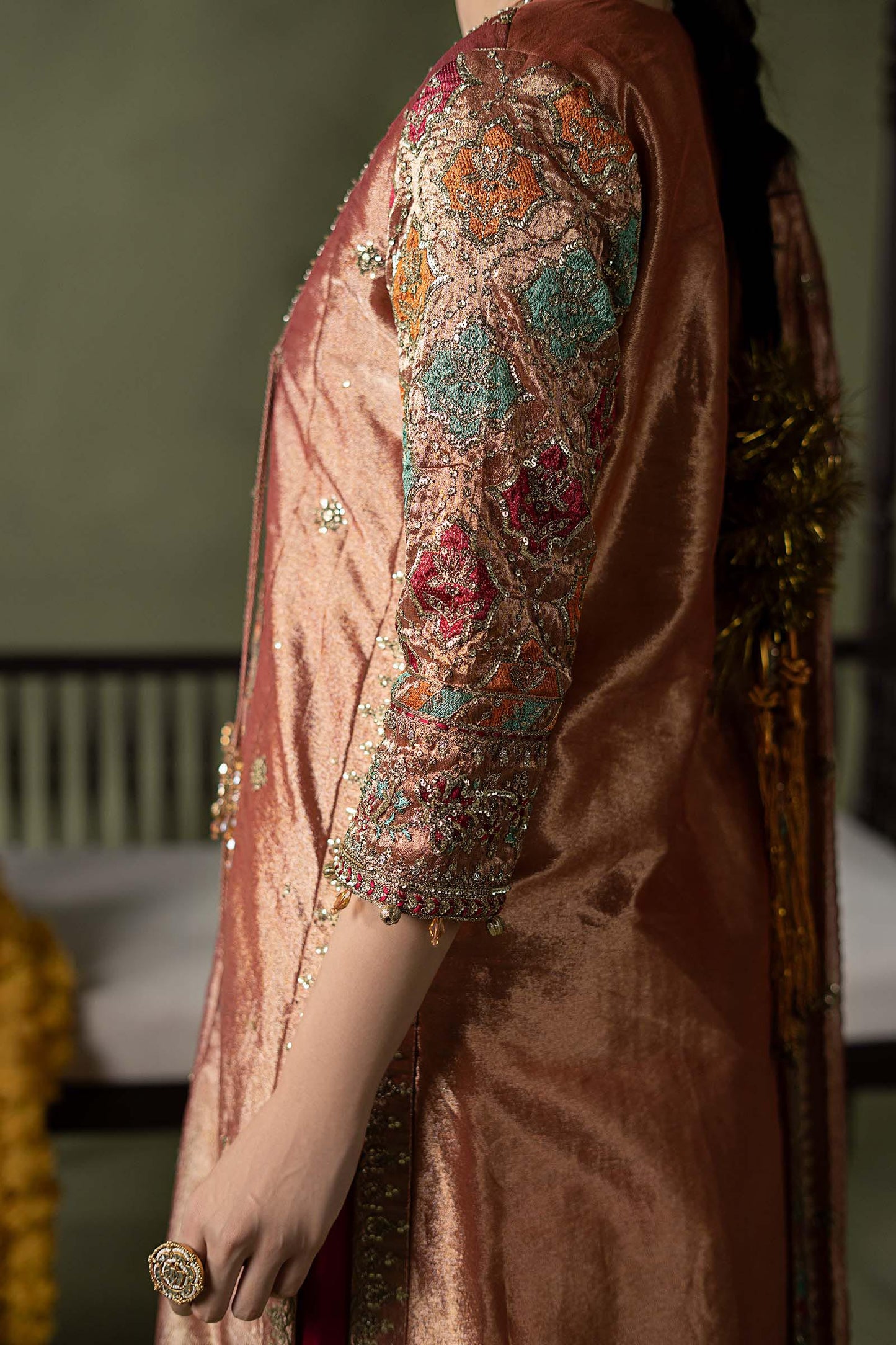 3 Piece Embroidered Zari Tissue Suit