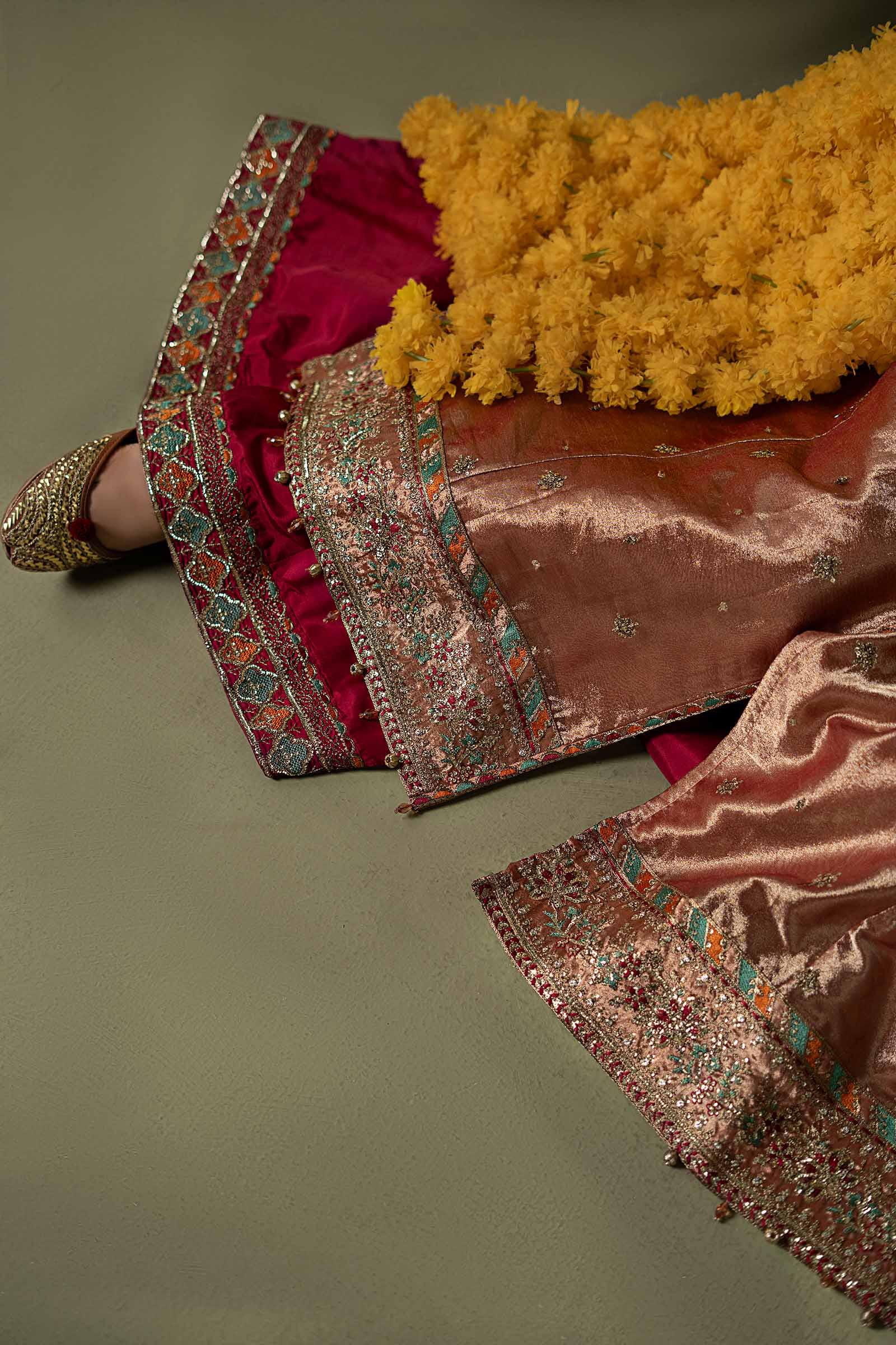 3 Piece Embroidered Zari Tissue Suit
