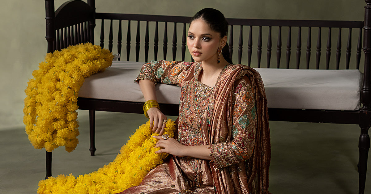 3 Piece Embroidered Zari Tissue Suit