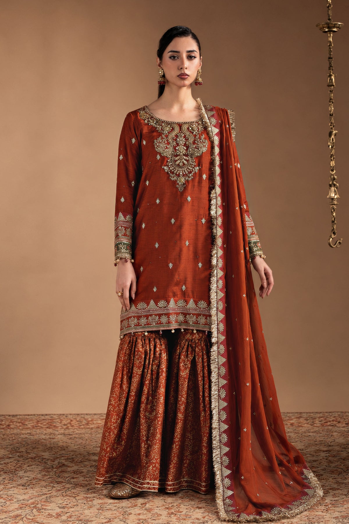 3 Piece Embroidered Bemberg Raw Silk Suit