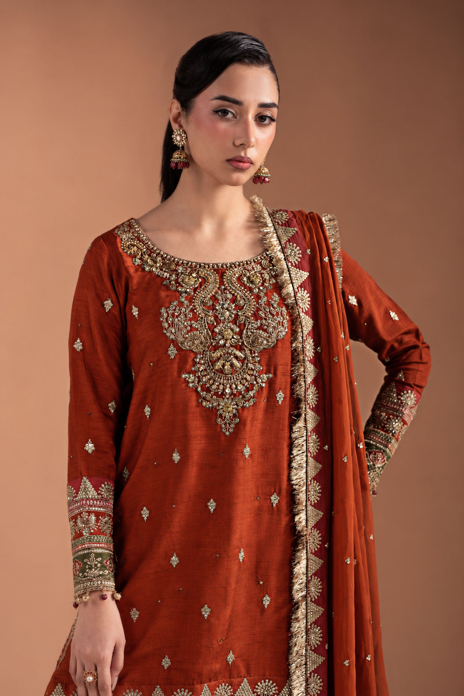 3 Piece Embroidered Bemberg Raw Silk Suit