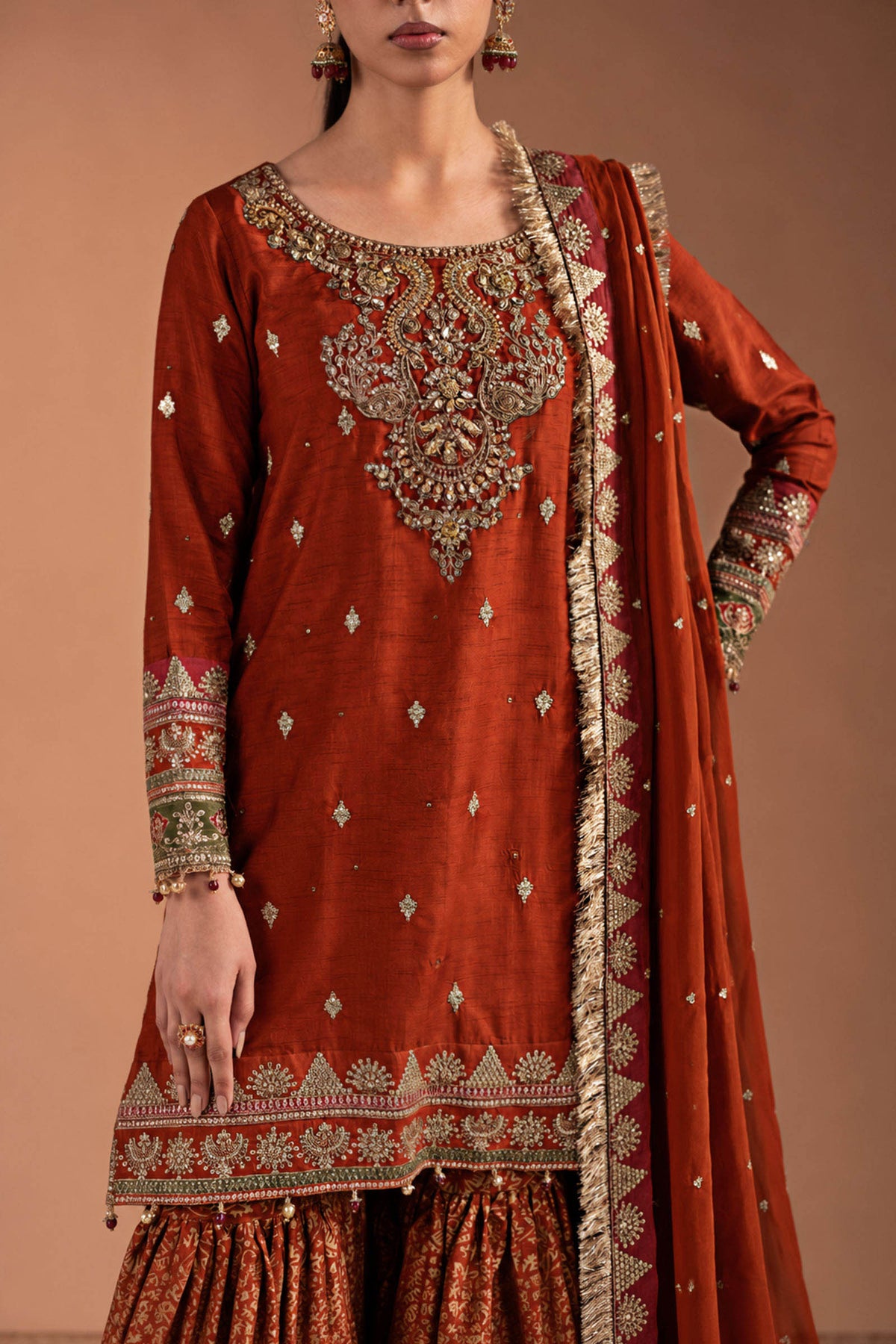 3 Piece Embroidered Bemberg Raw Silk Suit