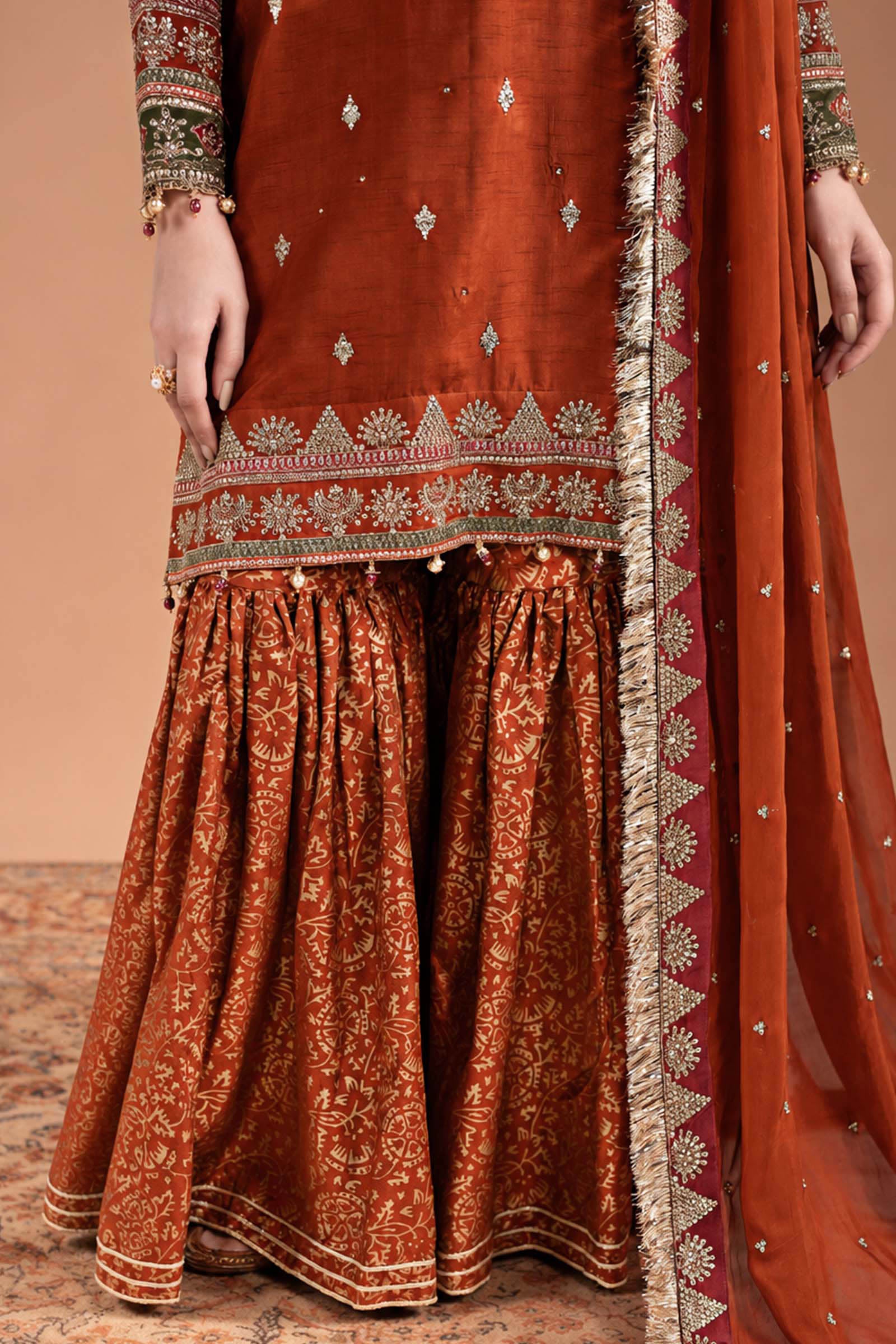 3 Piece Embroidered Bemberg Raw Silk Suit