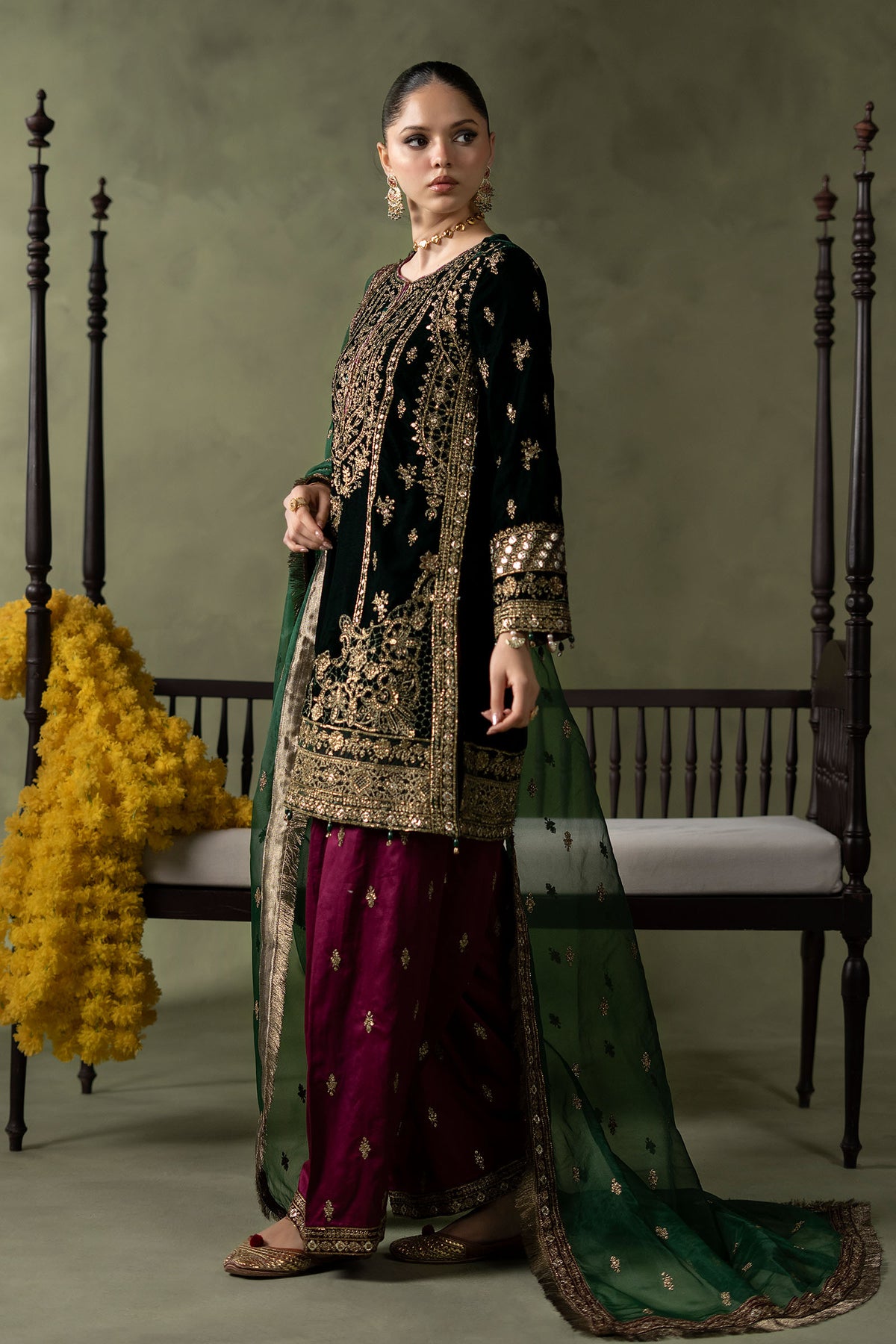 3 Piece Embroidered Velvet Suit