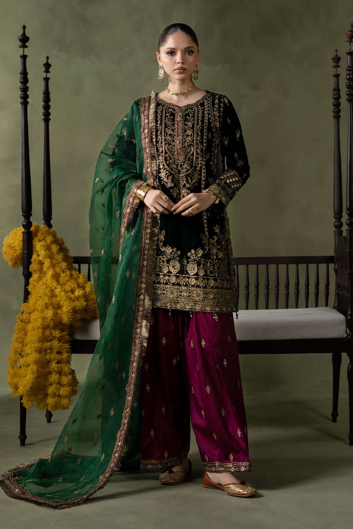 3 Piece Embroidered Velvet Suit