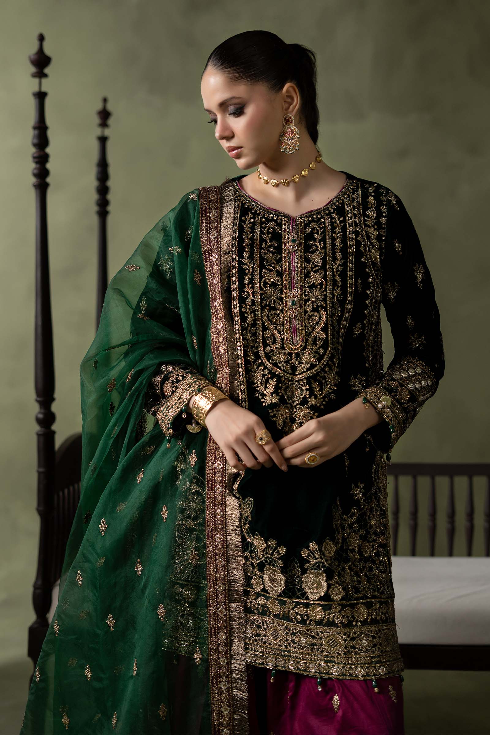 3 Piece Embroidered Velvet Suit