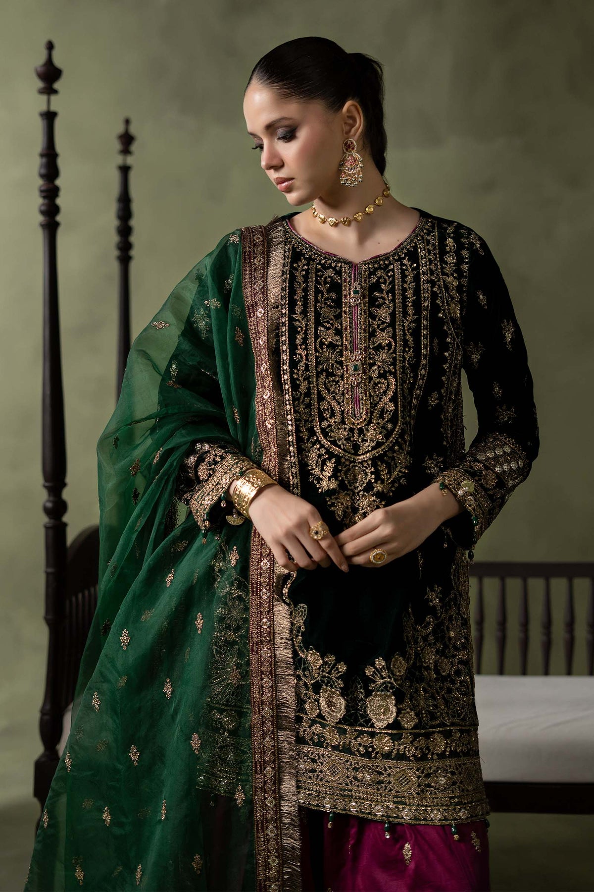 3 Piece Embroidered Velvet Suit