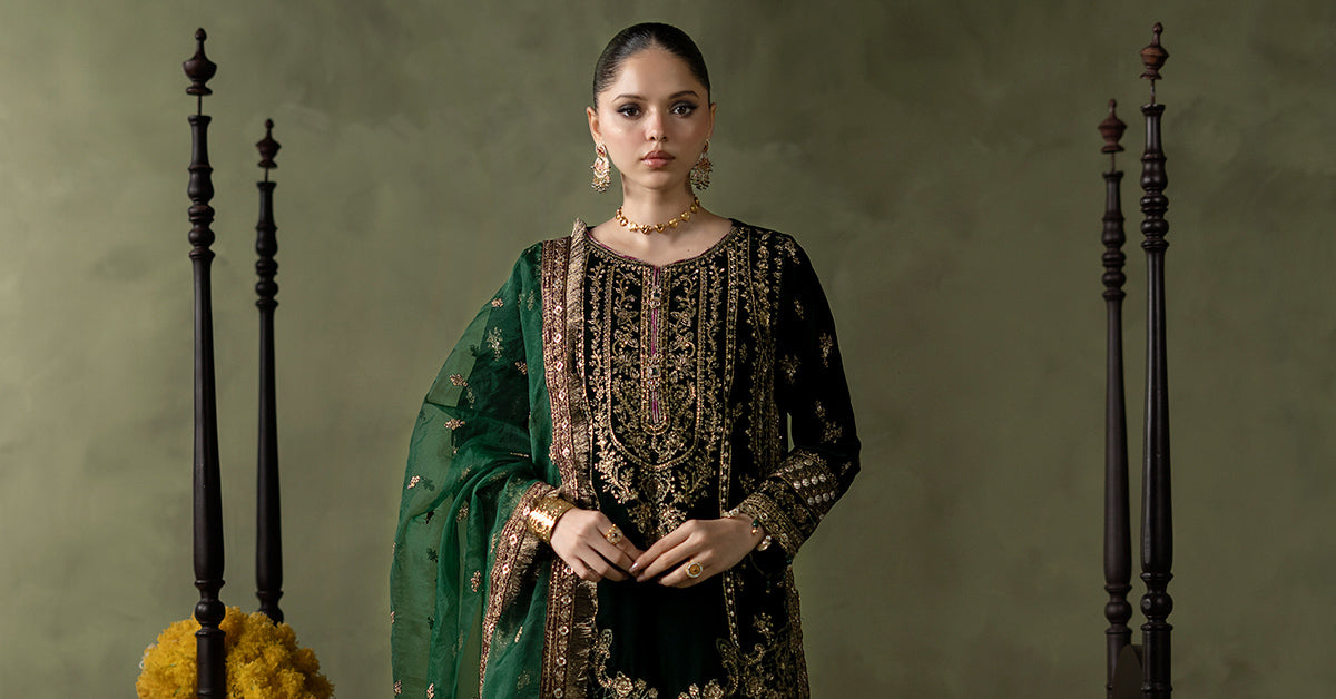 3 Piece Embroidered Velvet Suit
