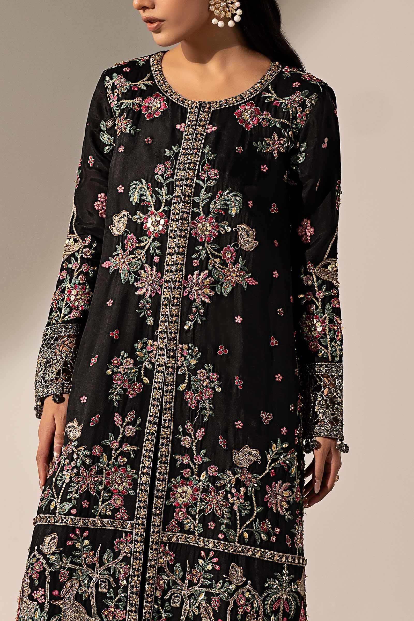 3 Piece Embroidered Tassel Silk Suit