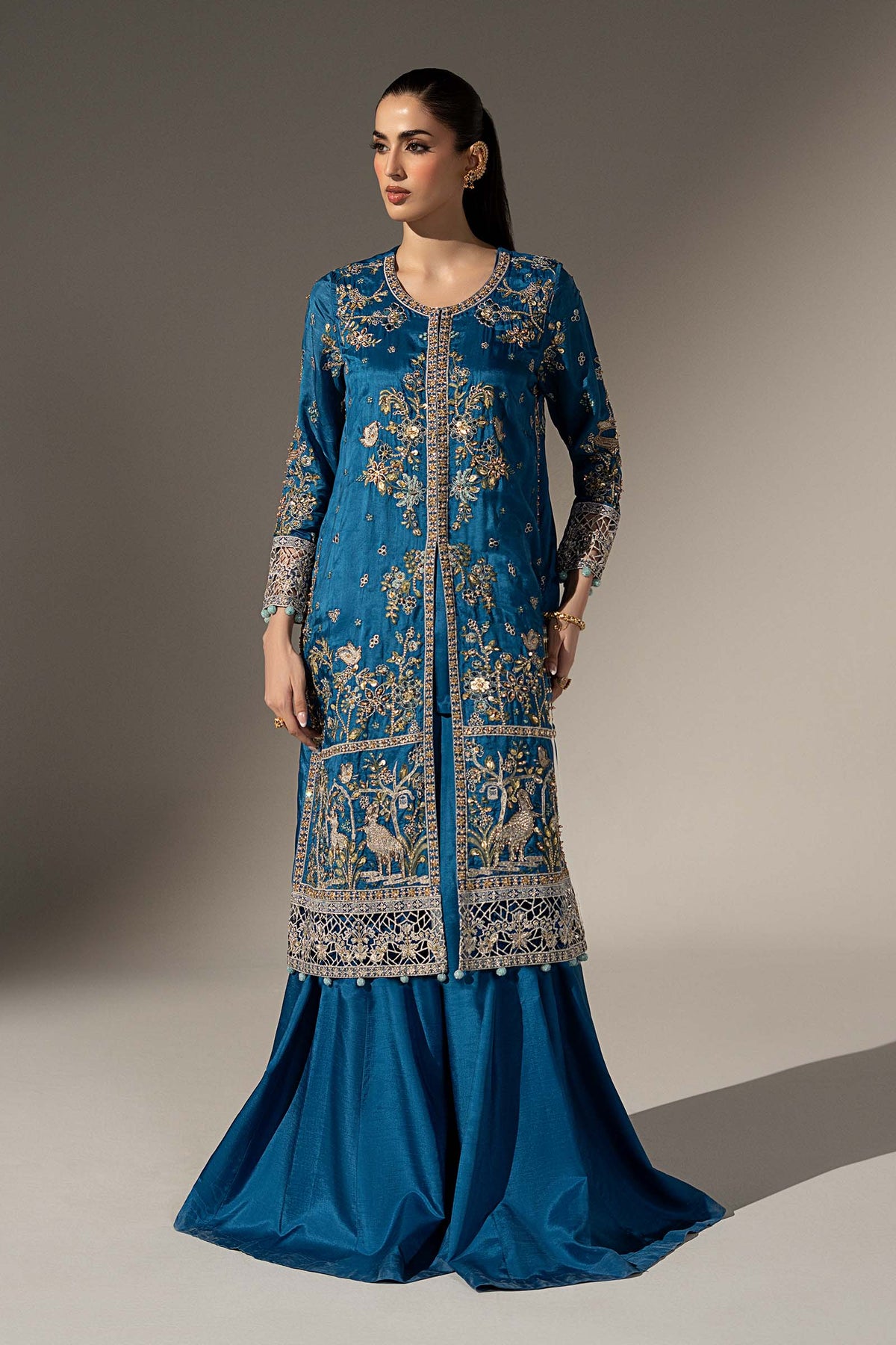 3 Piece Embroidered Tassel Silk Suit