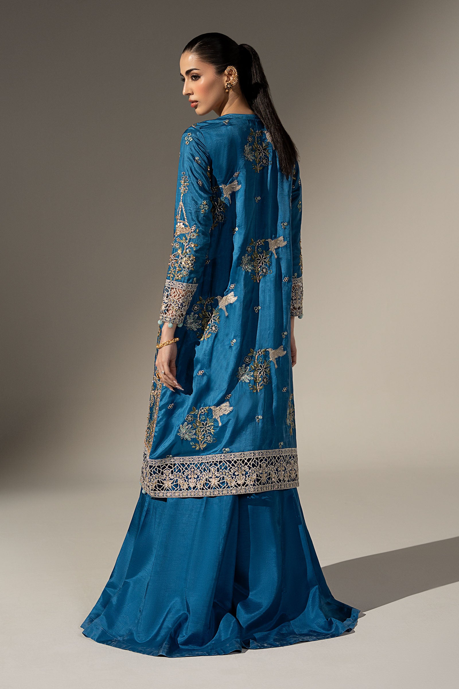 3 Piece Embroidered Tassel Silk Suit