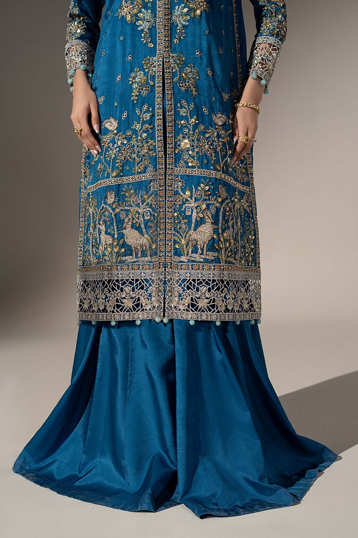 3 Piece Embroidered Tassel Silk Suit