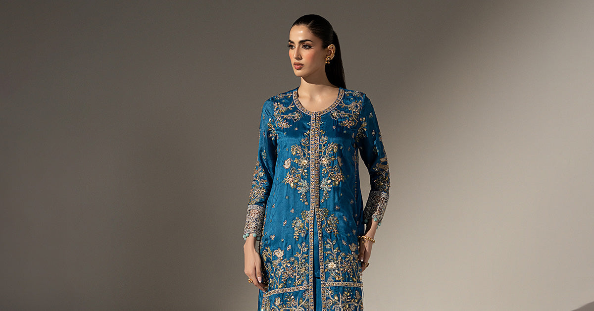 3 Piece Embroidered Tassel Silk Suit