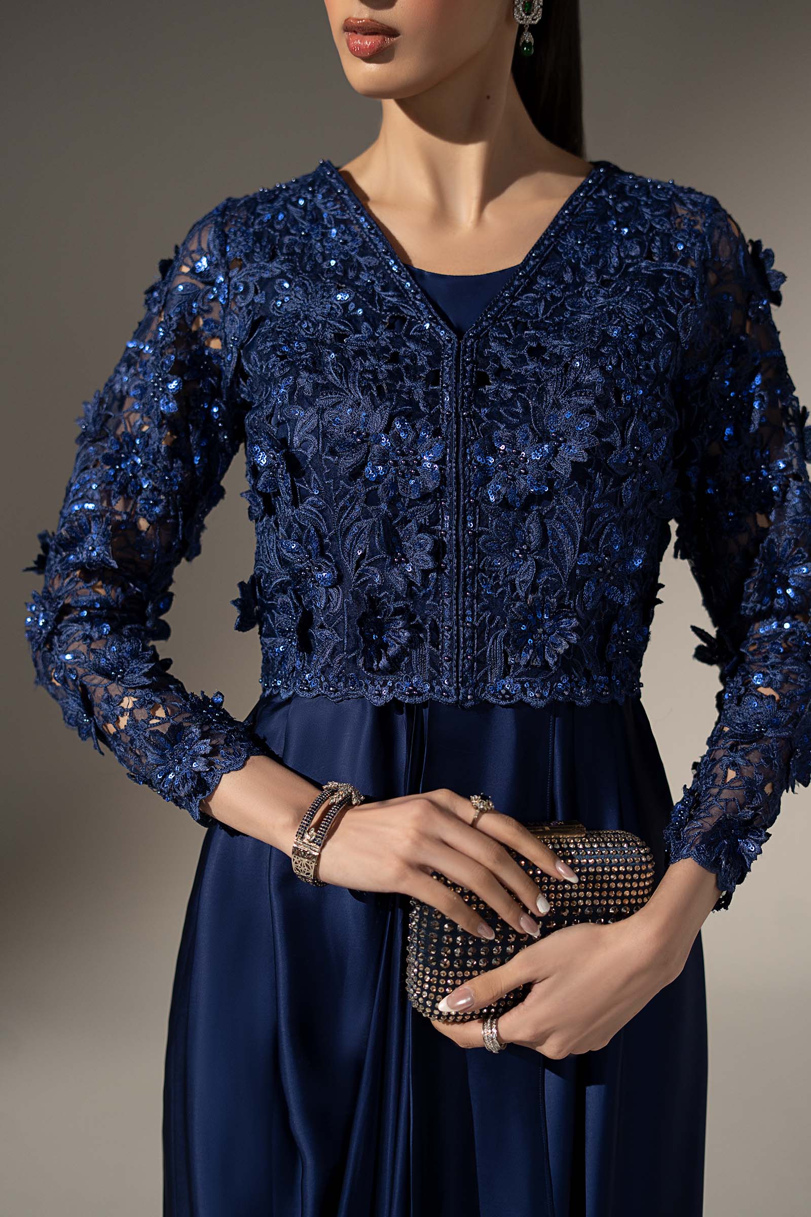 3 Piece Embellished Charmeuse Suit