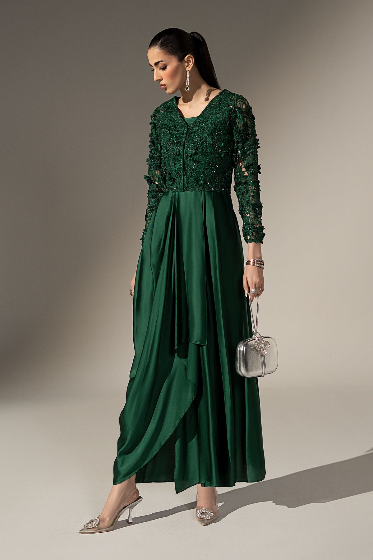 3 Piece Embellished Charmeuse Suit