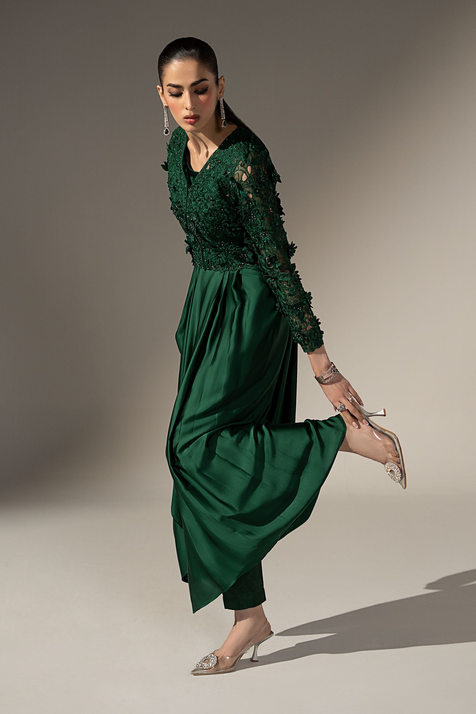 3 Piece Embellished Charmeuse Suit