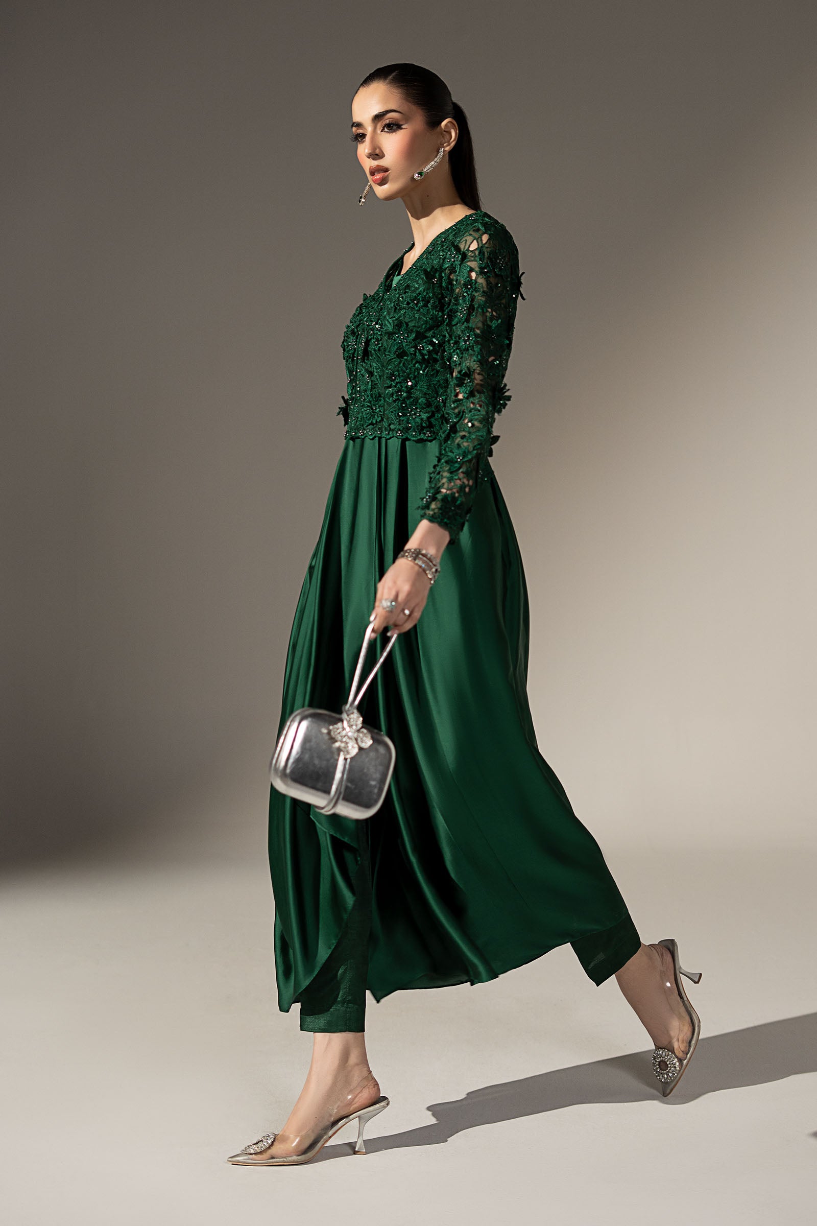 3 Piece Embellished Charmeuse Suit
