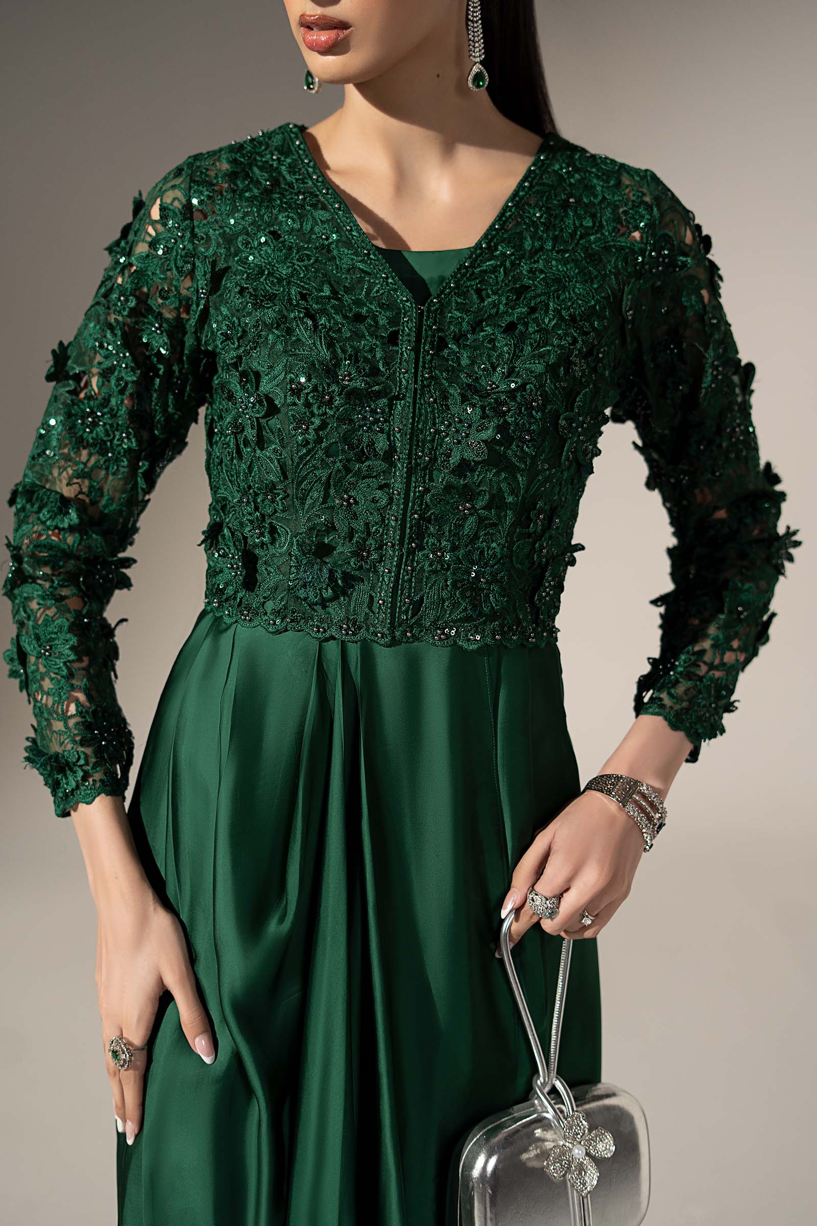 3 Piece Embellished Charmeuse Suit