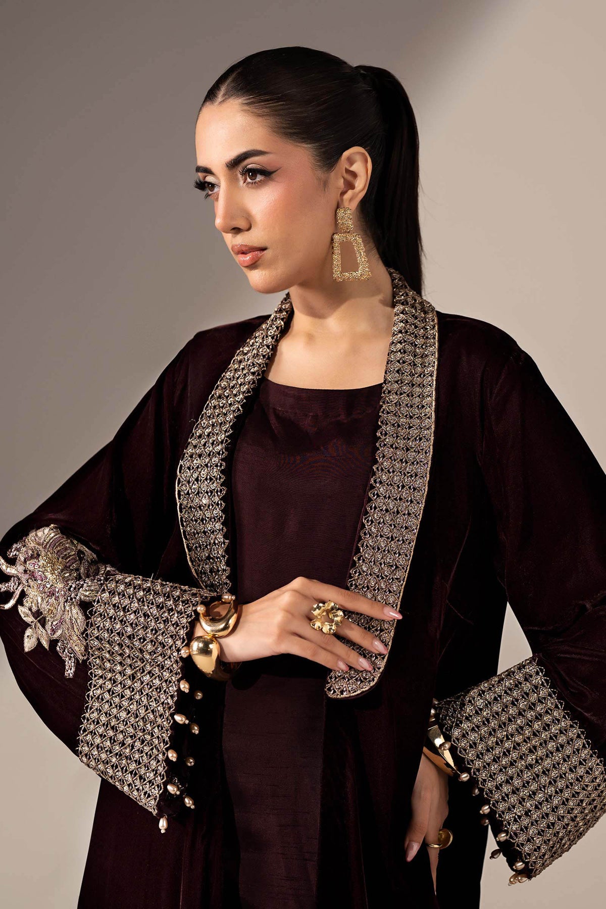 3 Piece Embroidered Velvet Suit