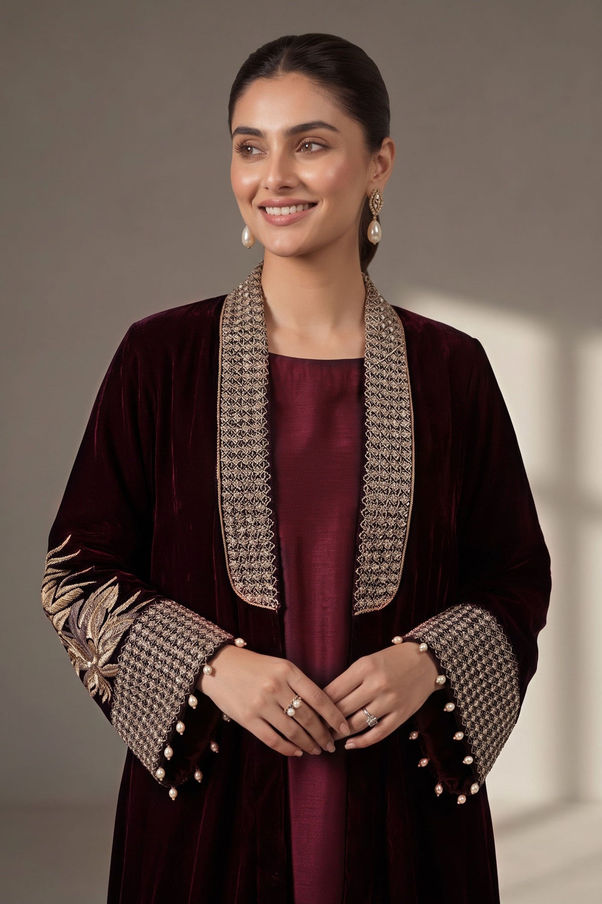 3 Piece Embroidered Velvet Suit